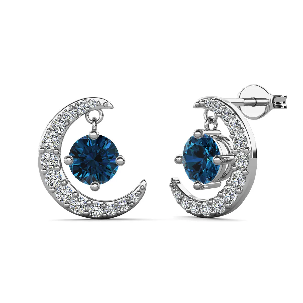 Luna Birthstone Stud Earrings 18k White Gold Plated with Round Cut Crystals