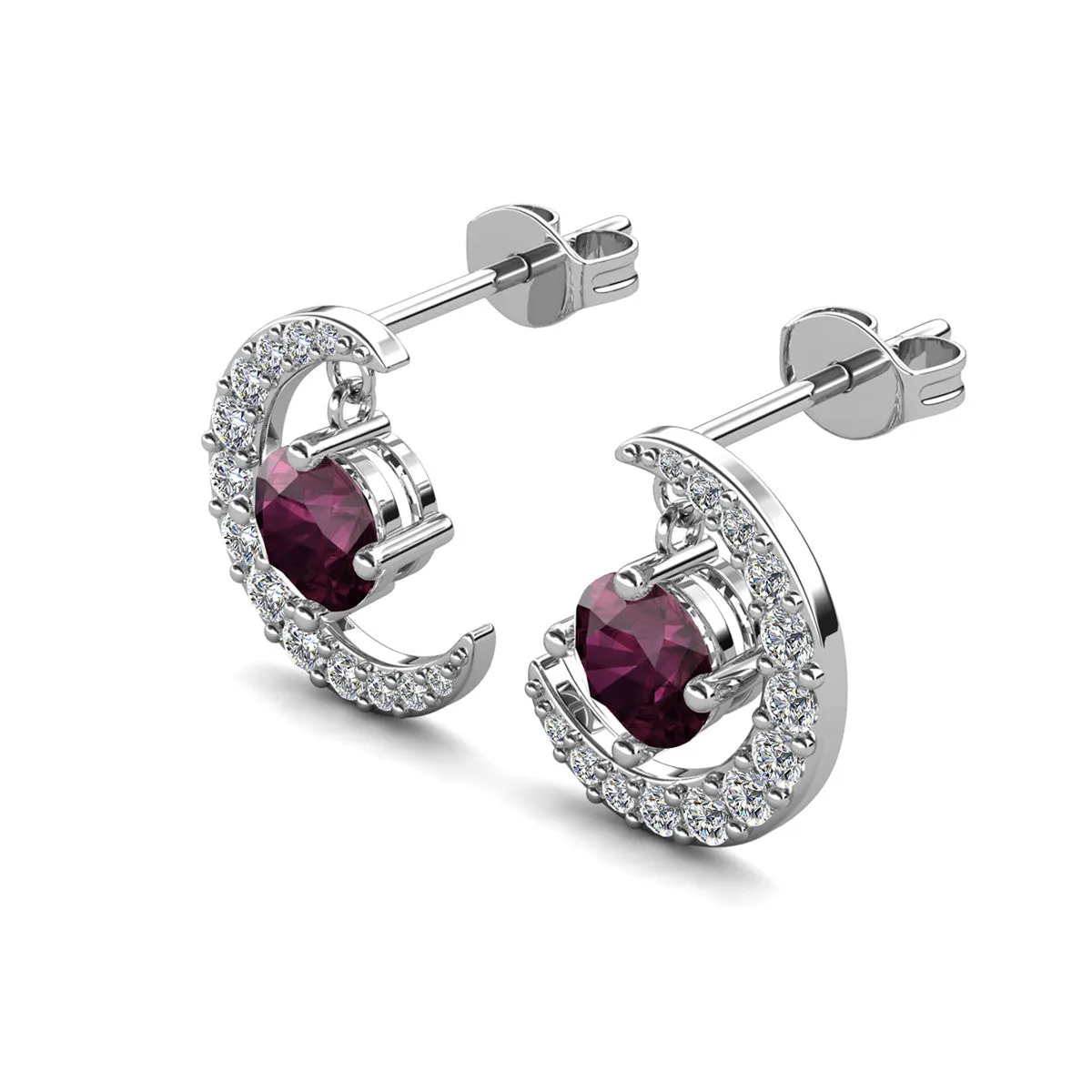 Luna Birthstone Stud Earrings 18k White Gold Plated with Round Cut Crystals