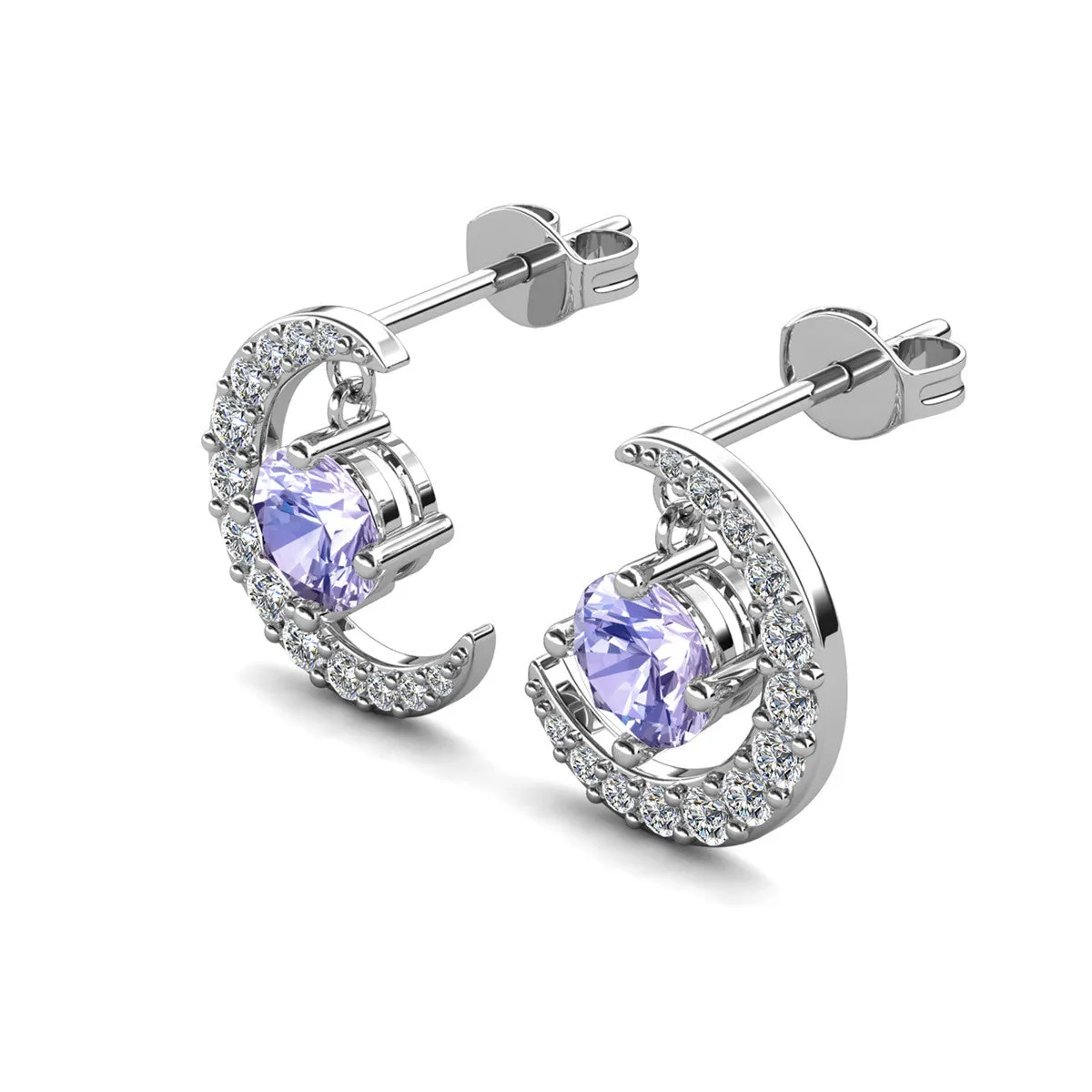 Luna Birthstone Stud Earrings 18k White Gold Plated with Round Cut Crystals