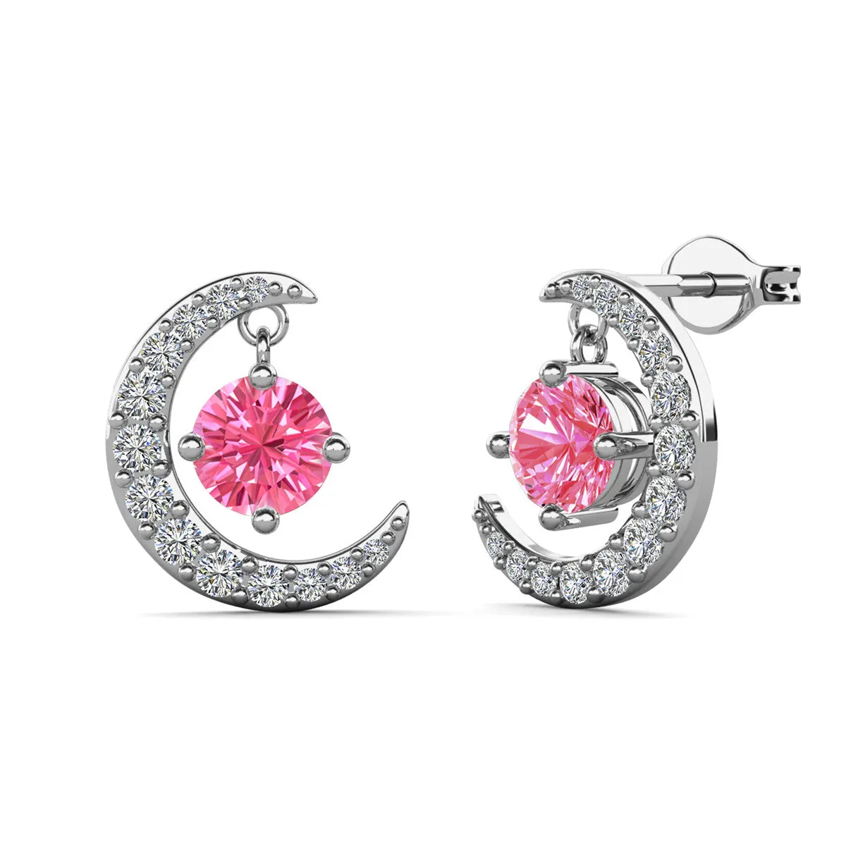 Luna Birthstone Stud Earrings 18k White Gold Plated with Round Cut Crystals