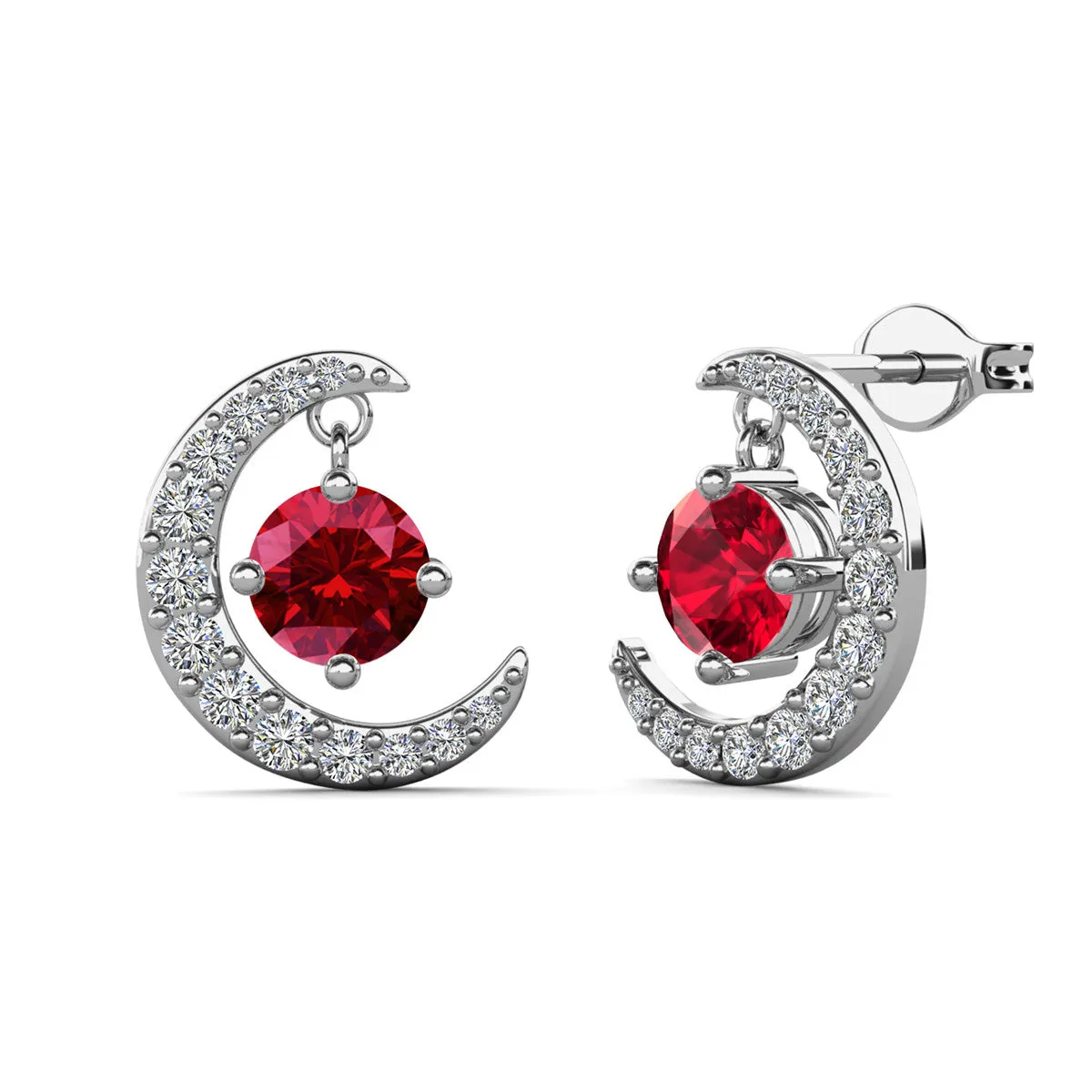 Luna Birthstone Stud Earrings 18k White Gold Plated with Round Cut Crystals