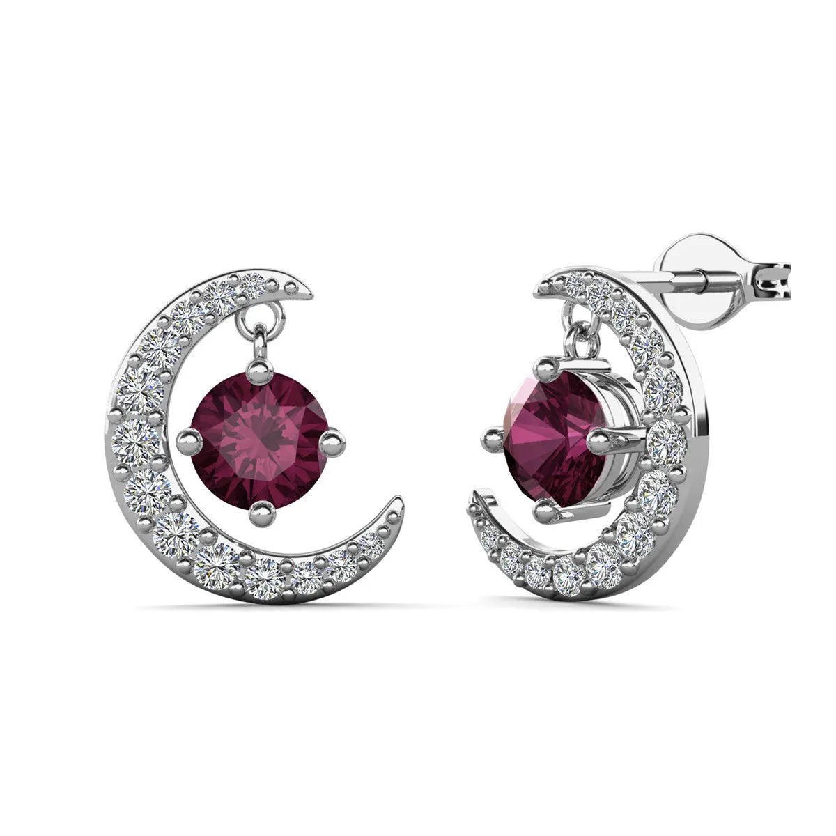 Luna Birthstone Stud Earrings 18k White Gold Plated with Round Cut Crystals
