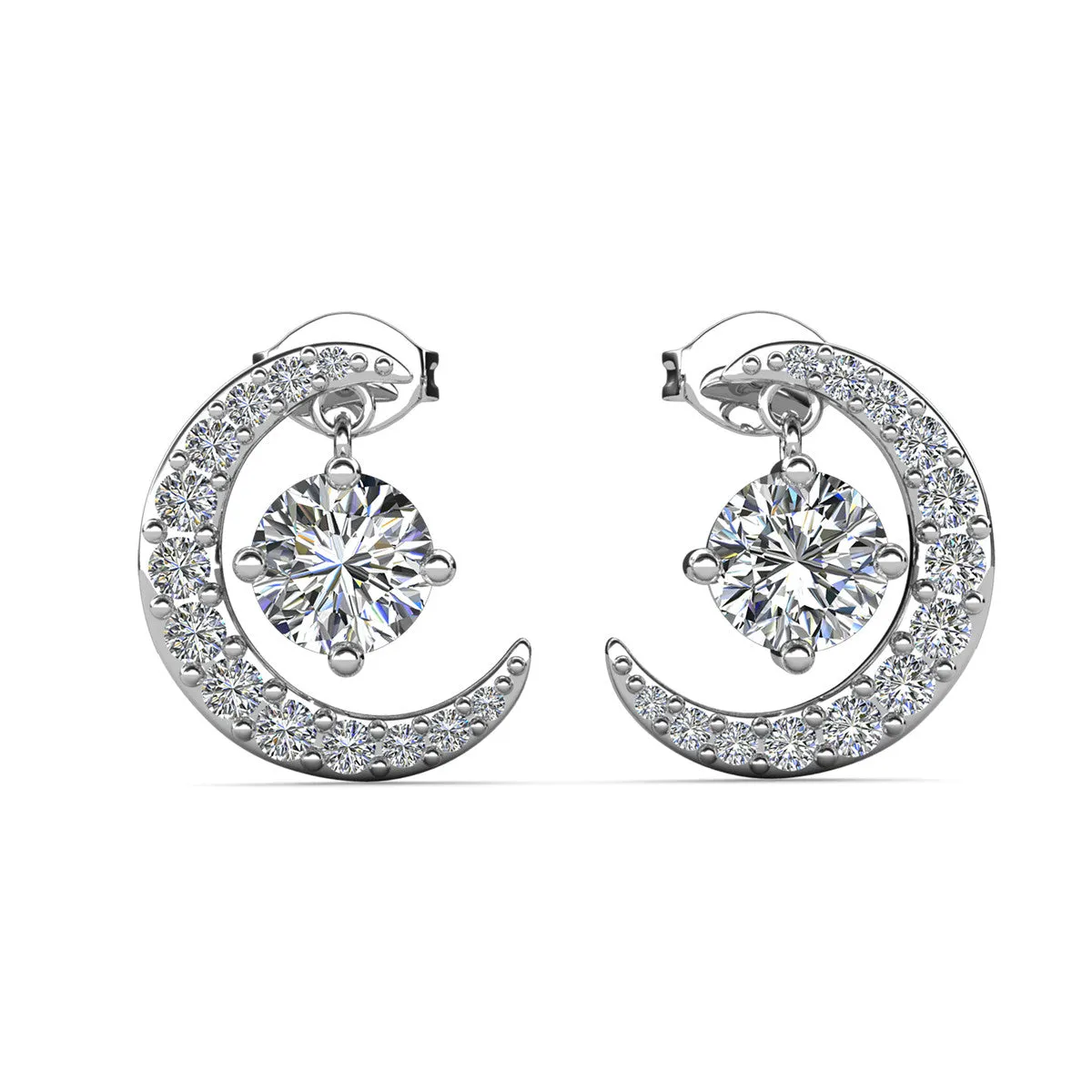 Luna Birthstone Stud Earrings 18k White Gold Plated with Round Cut Crystals