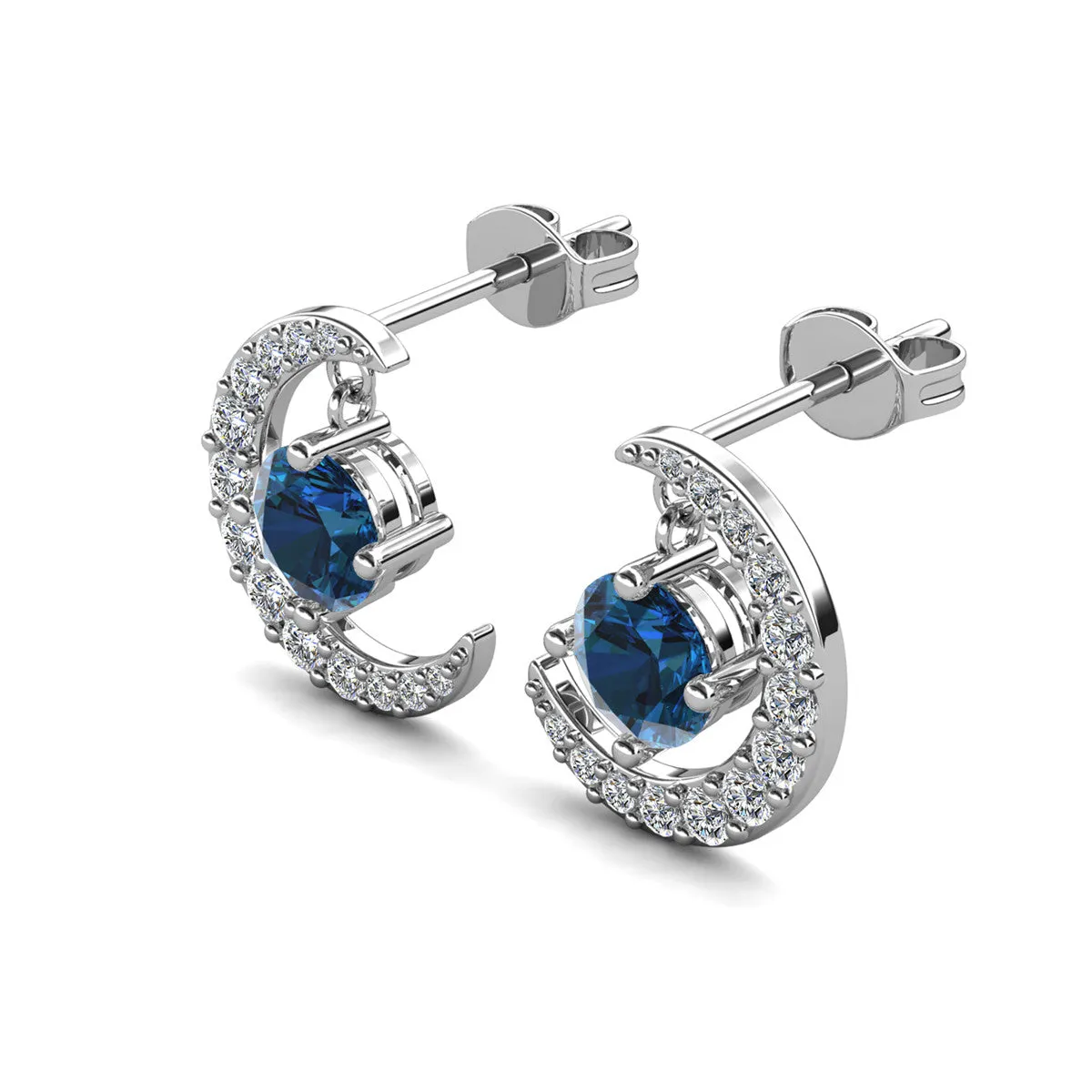 Luna Birthstone Stud Earrings 18k White Gold Plated with Round Cut Crystals