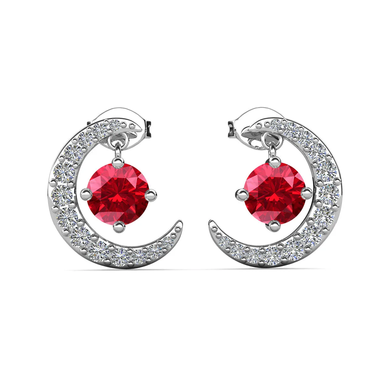 Luna Birthstone Stud Earrings 18k White Gold Plated with Round Cut Crystals