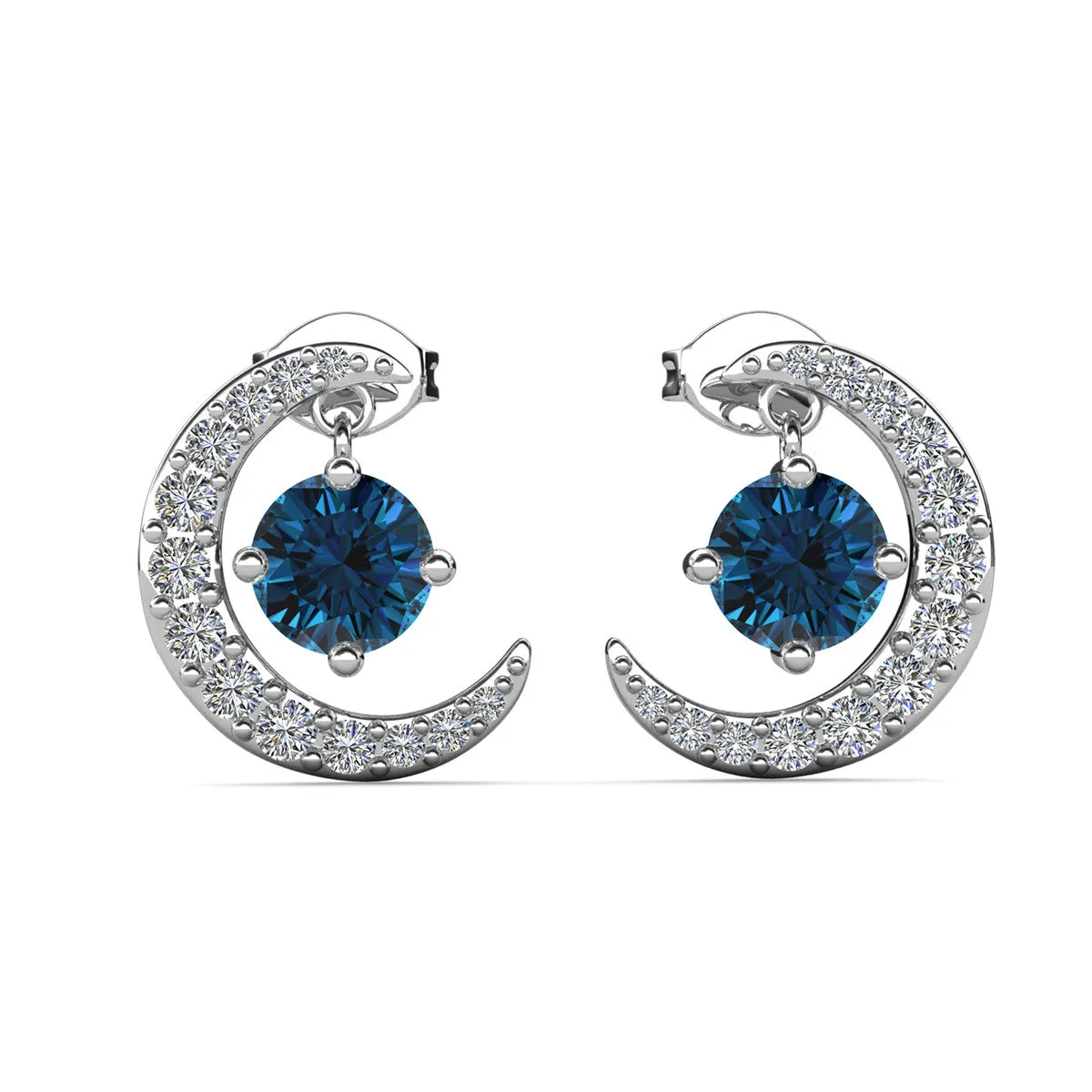 Luna Birthstone Stud Earrings 18k White Gold Plated with Round Cut Crystals