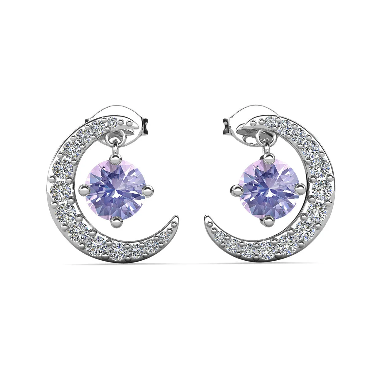 Luna Birthstone Stud Earrings 18k White Gold Plated with Round Cut Crystals