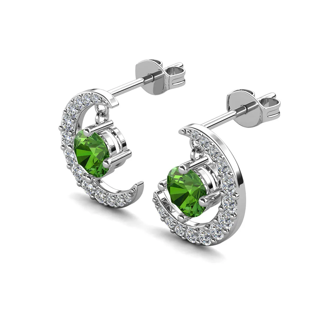 Luna Birthstone Stud Earrings 18k White Gold Plated with Round Cut Crystals