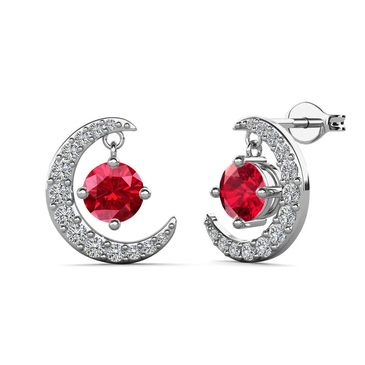 Luna Birthstone Stud Earrings 18k White Gold Plated with Round Cut Crystals