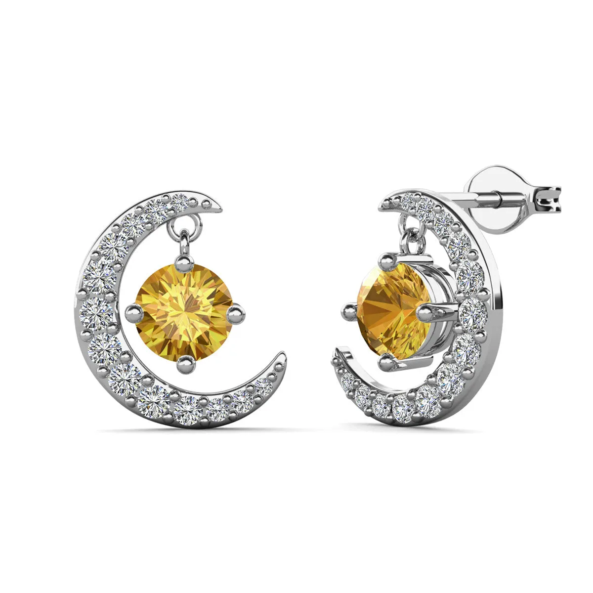 Luna Birthstone Stud Earrings 18k White Gold Plated with Round Cut Crystals