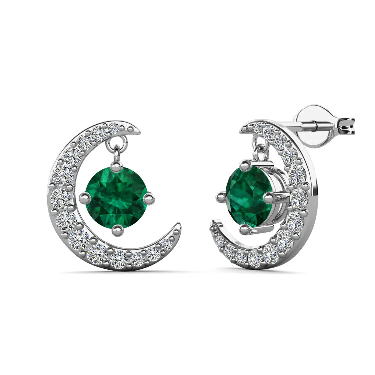 Luna Birthstone Stud Earrings 18k White Gold Plated with Round Cut Crystals