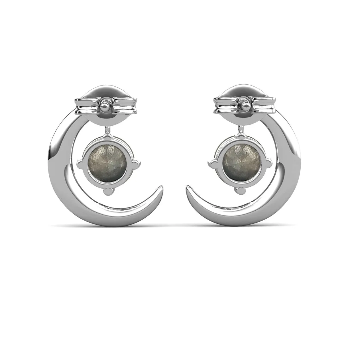 Luna Birthstone Stud Earrings 18k White Gold Plated with Round Cut Crystals
