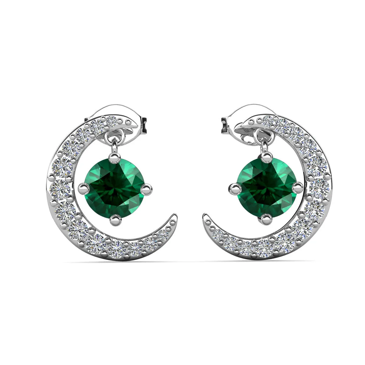 Luna Birthstone Stud Earrings 18k White Gold Plated with Round Cut Crystals