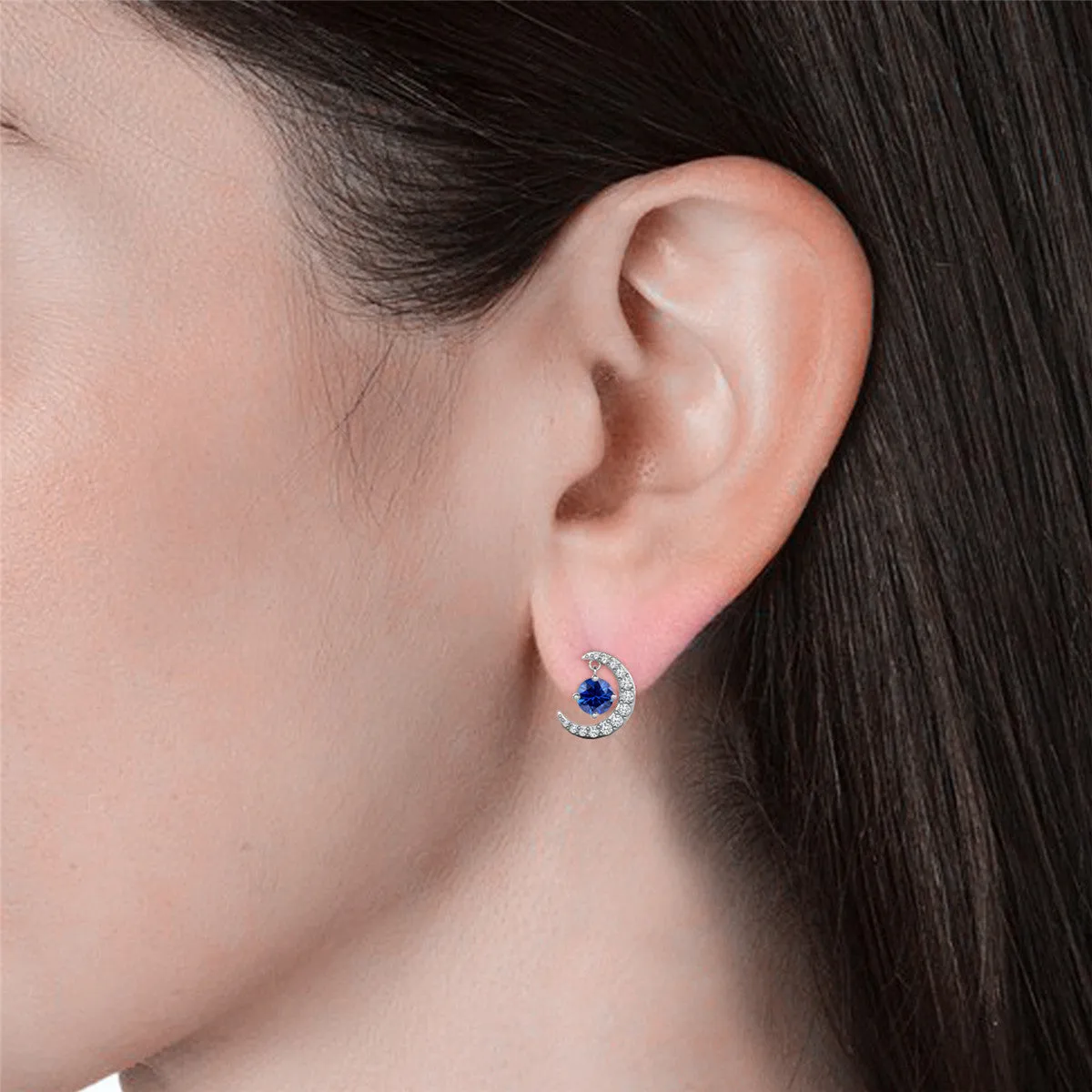 Luna Birthstone Stud Earrings 18k White Gold Plated with Round Cut Crystals