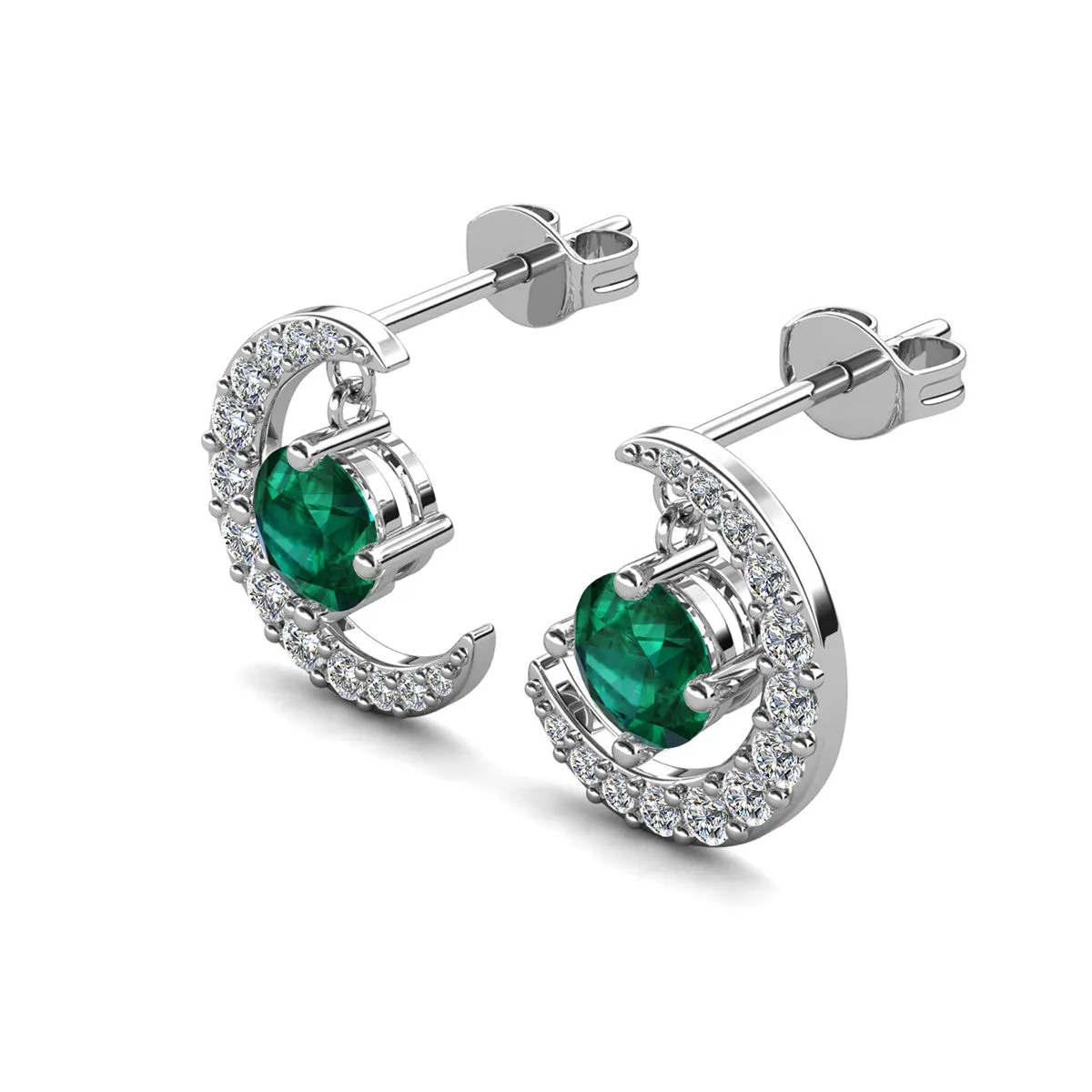 Luna Birthstone Stud Earrings 18k White Gold Plated with Round Cut Crystals