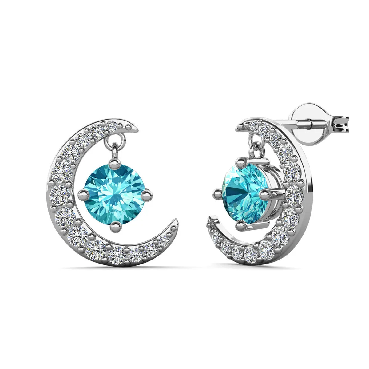 Luna Birthstone Stud Earrings 18k White Gold Plated with Round Cut Crystals