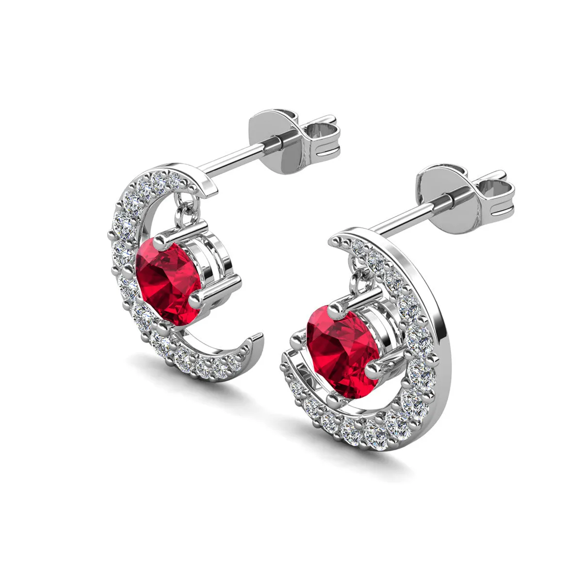 Luna Birthstone Stud Earrings 18k White Gold Plated with Round Cut Crystals