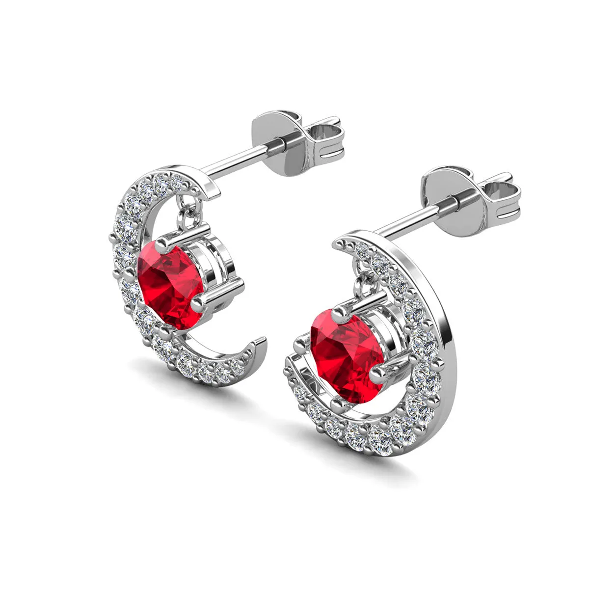 Luna Birthstone Stud Earrings 18k White Gold Plated with Round Cut Crystals