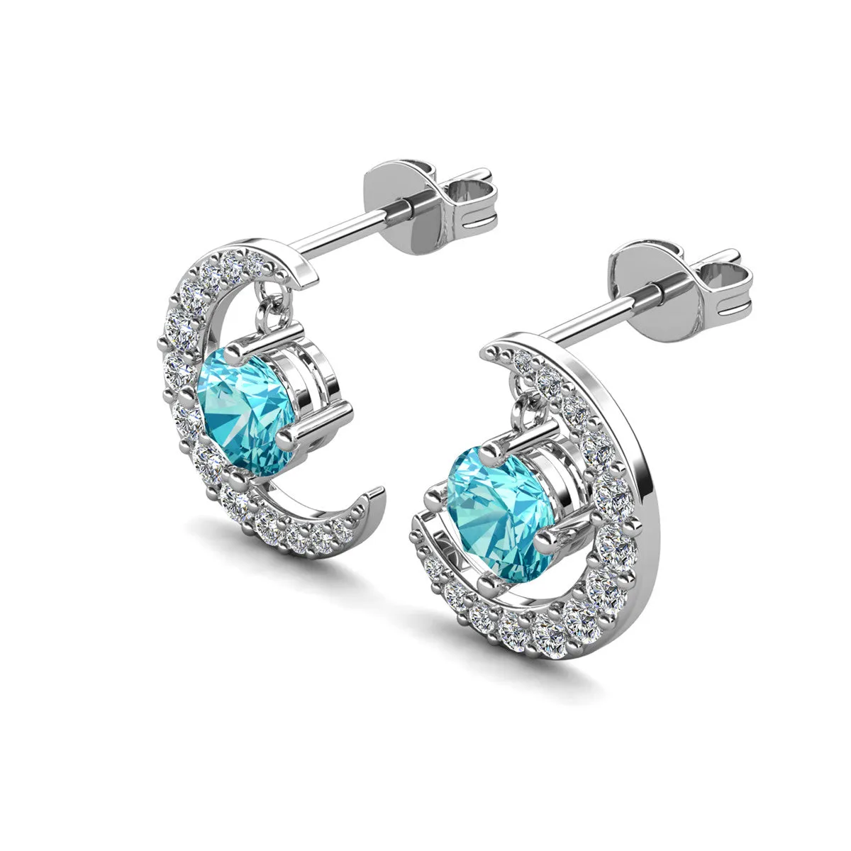 Luna Birthstone Stud Earrings 18k White Gold Plated with Round Cut Crystals