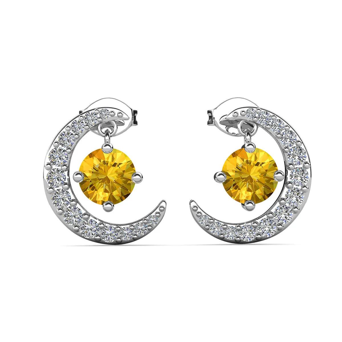 Luna Birthstone Stud Earrings 18k White Gold Plated with Round Cut Crystals