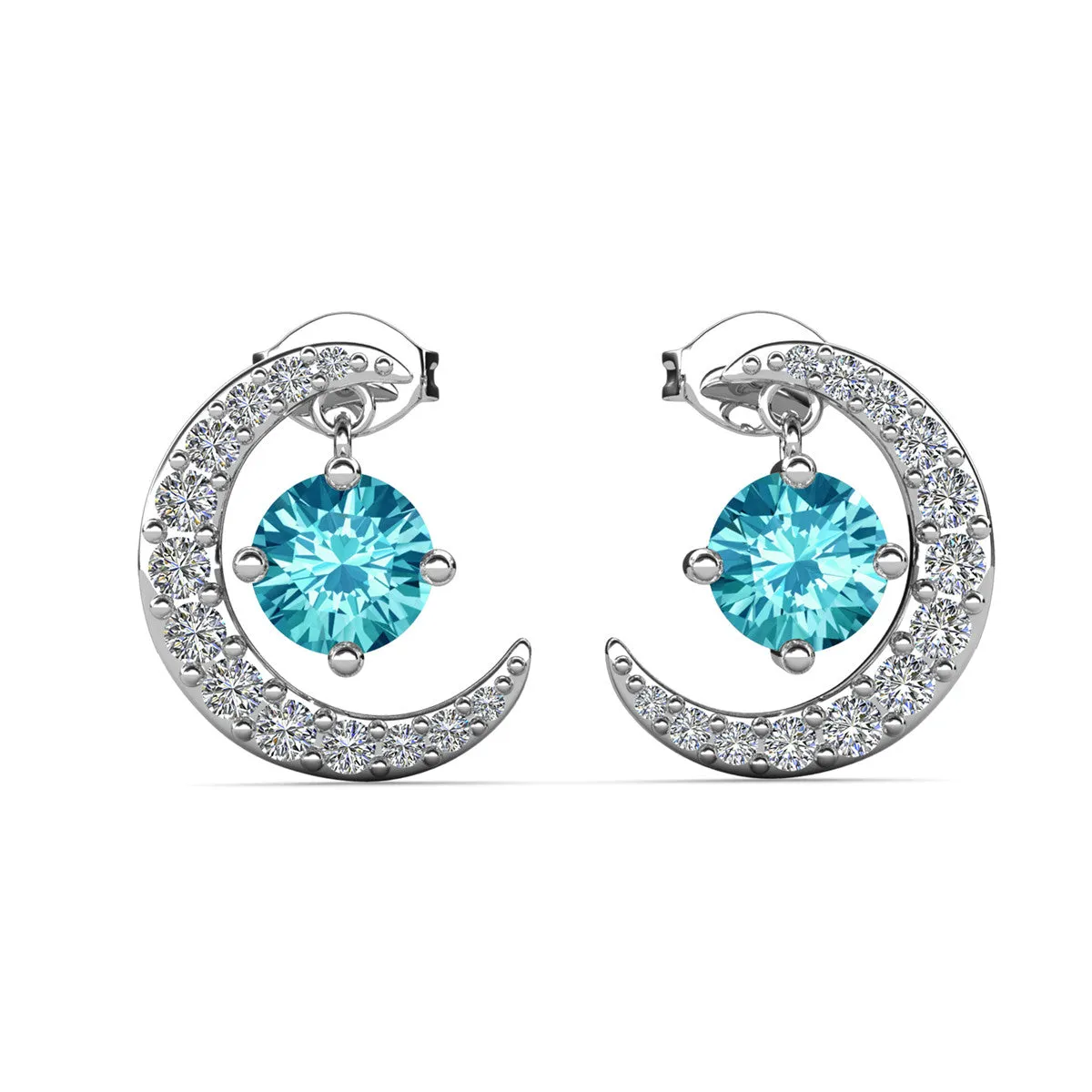 Luna Birthstone Stud Earrings 18k White Gold Plated with Round Cut Crystals