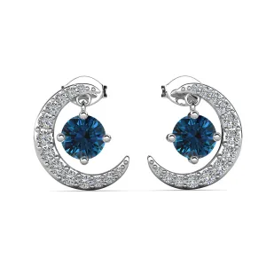 Luna Birthstone Stud Earrings 18k White Gold Plated with Round Cut Crystals