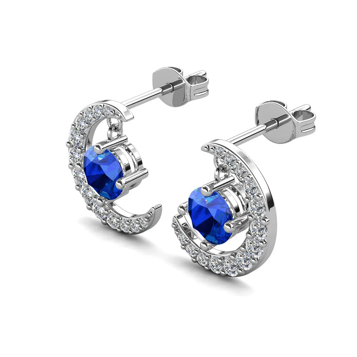 Luna Birthstone Stud Earrings 18k White Gold Plated with Round Cut Crystals