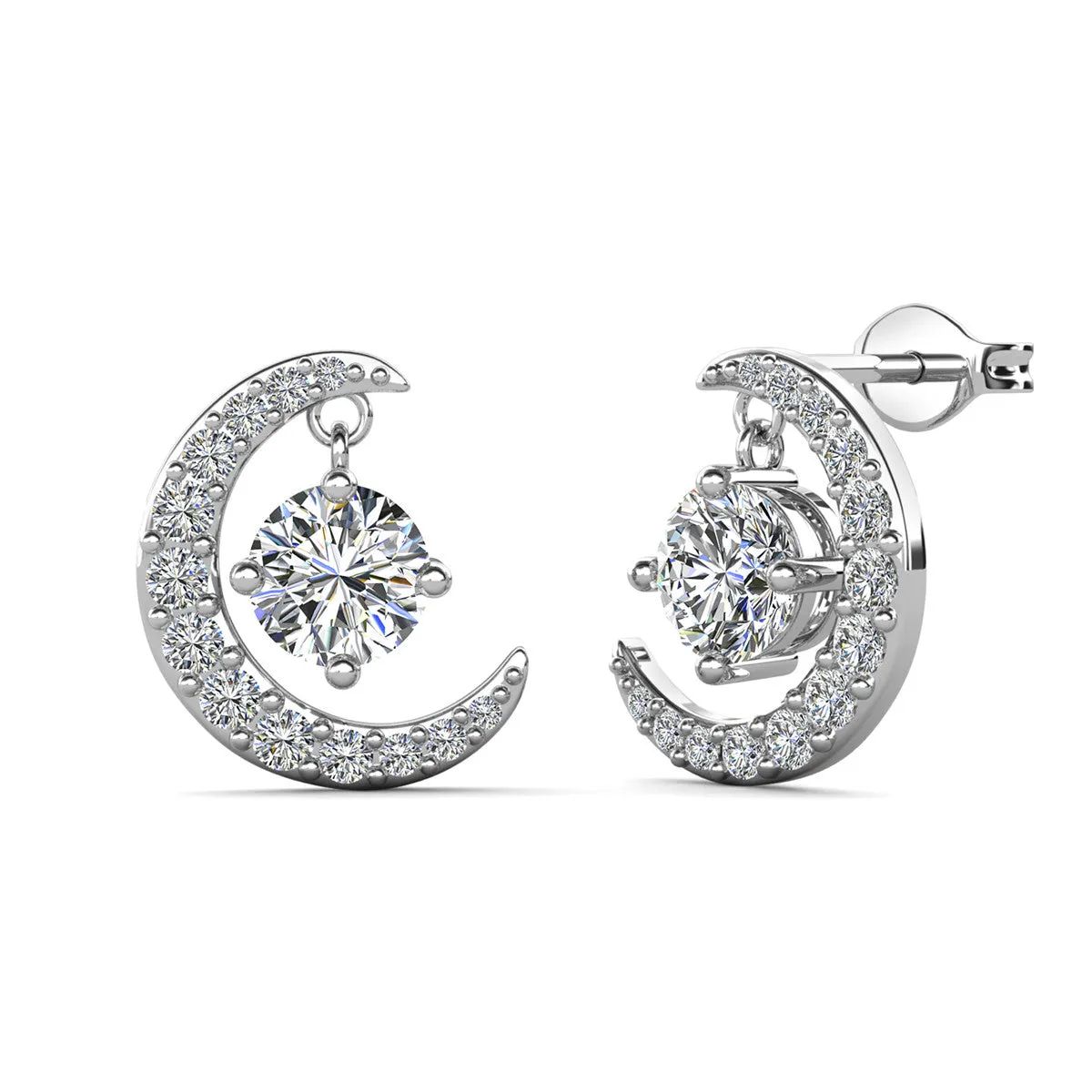 Luna Birthstone Stud Earrings 18k White Gold Plated with Round Cut Crystals