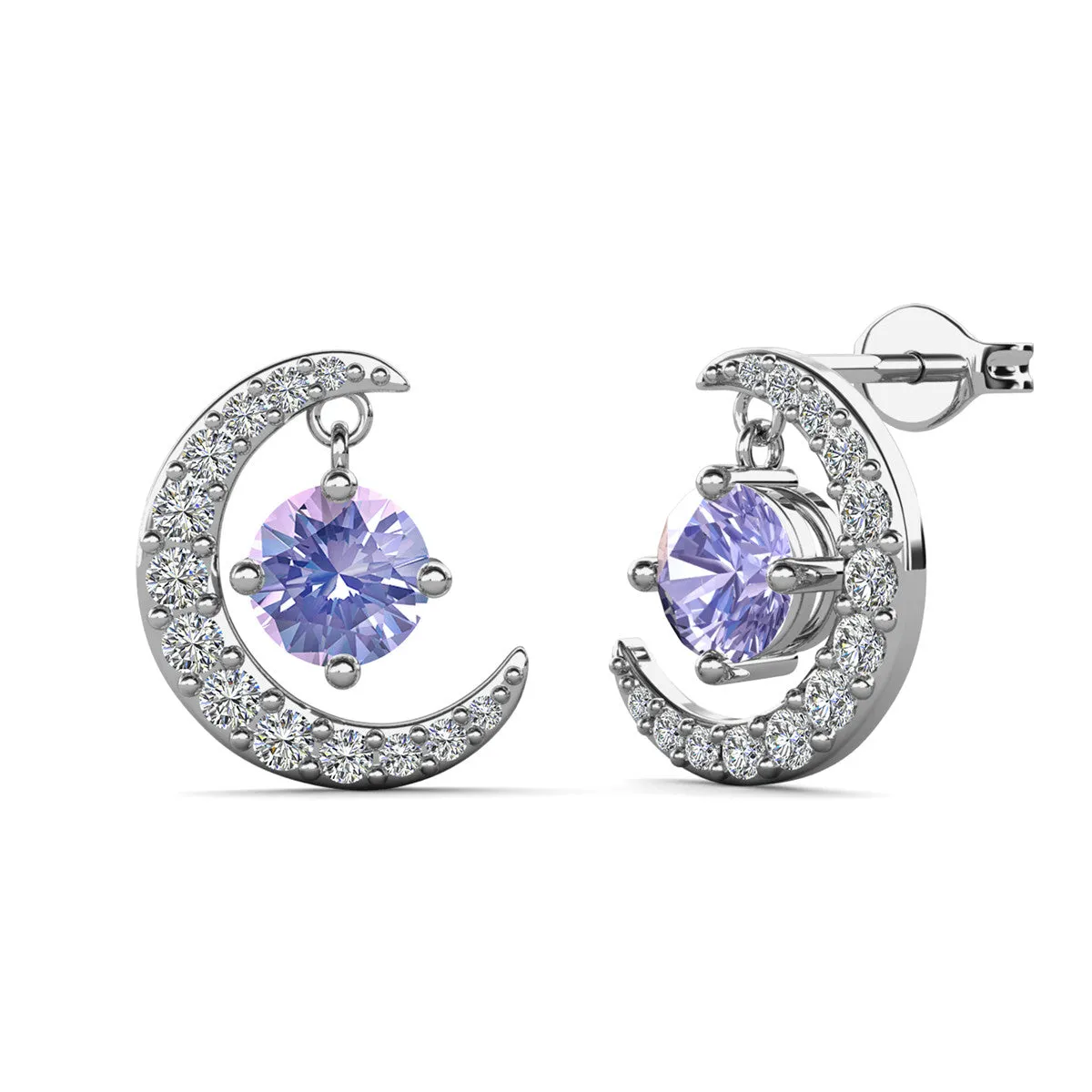 Luna Birthstone Stud Earrings 18k White Gold Plated with Round Cut Crystals