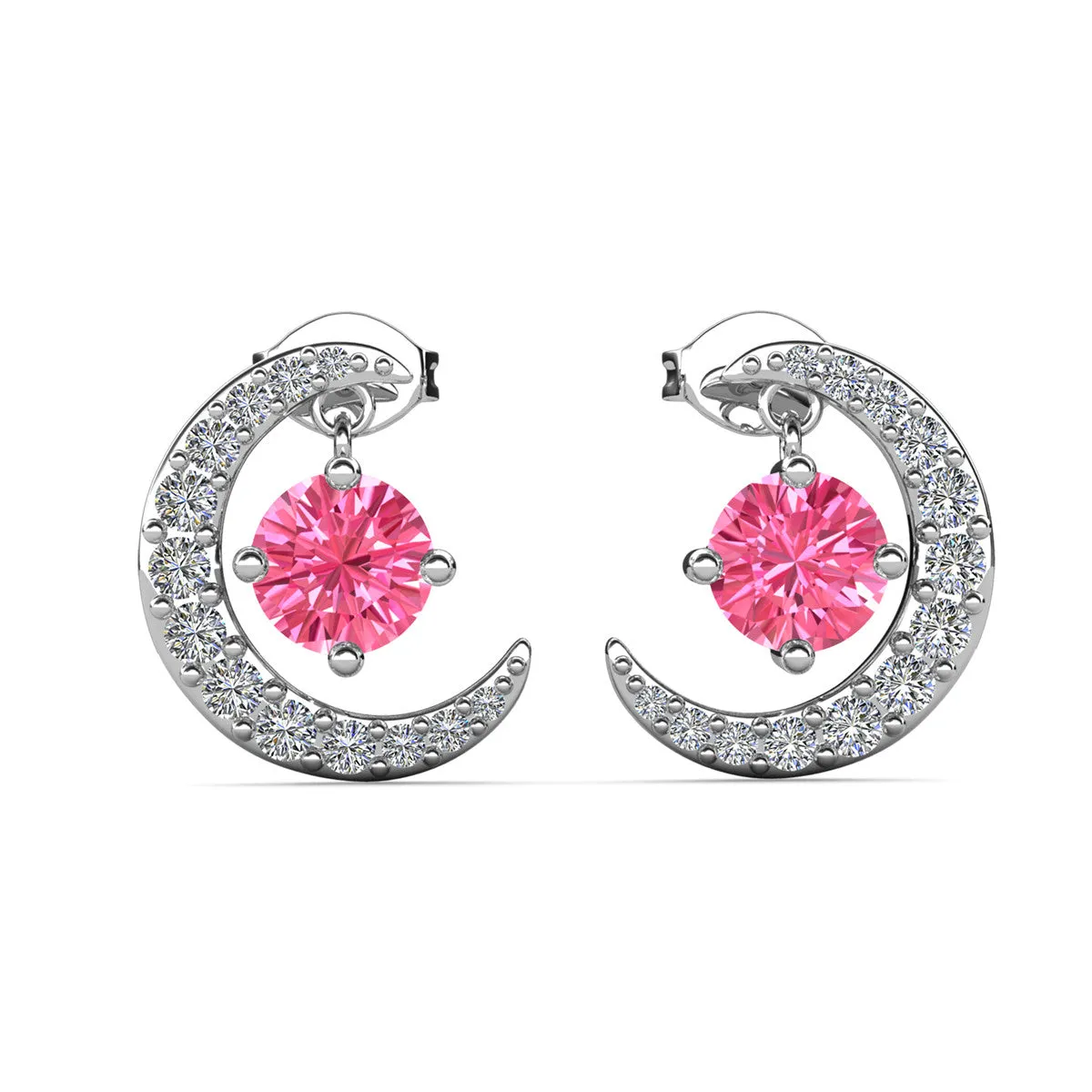 Luna Birthstone Stud Earrings 18k White Gold Plated with Round Cut Crystals