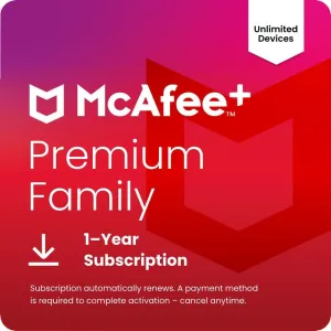 McAfee  Premium Family Unlimited Devices 2025 1-Year Subscription with Auto-Renewal | Cybersecurity Software Includes Antivirus, Secure VPN, Identity Monitoring, Scam Protection | Download