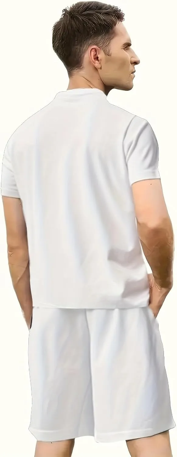 Men's Tracksuit 2 Piece Quarter Zip Sweatsuit Sets Short Sleeve Golf Polo Shirts Summer Shorts Loungewear