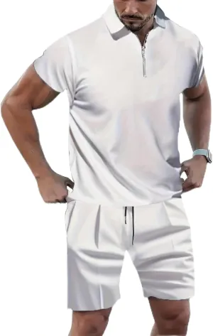 Men's Tracksuit 2 Piece Quarter Zip Sweatsuit Sets Short Sleeve Golf Polo Shirts Summer Shorts Loungewear