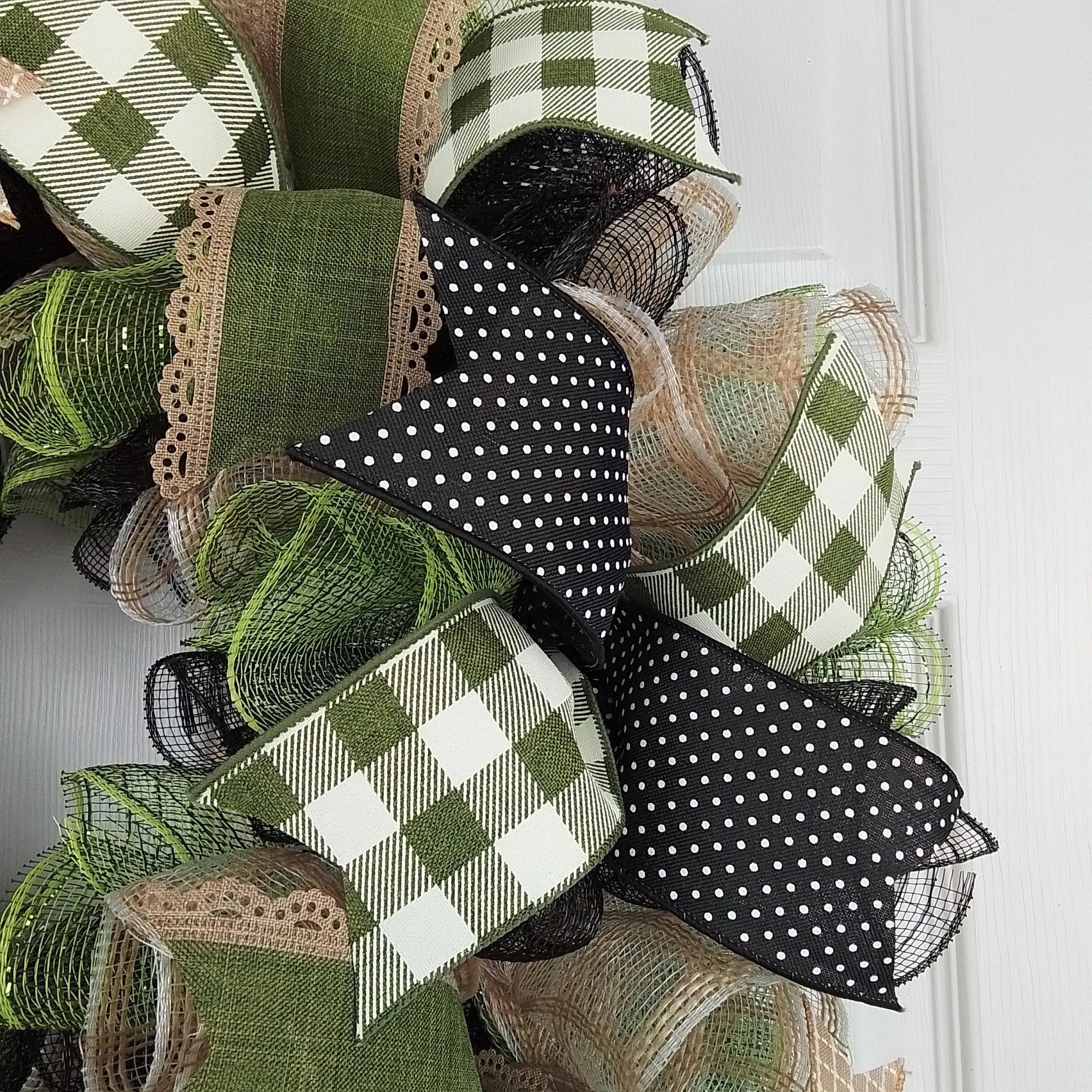 Moss Green Everyday Wreath - Birthday Gift for Her - Burlap Year Round Wreath (Moss/Black)