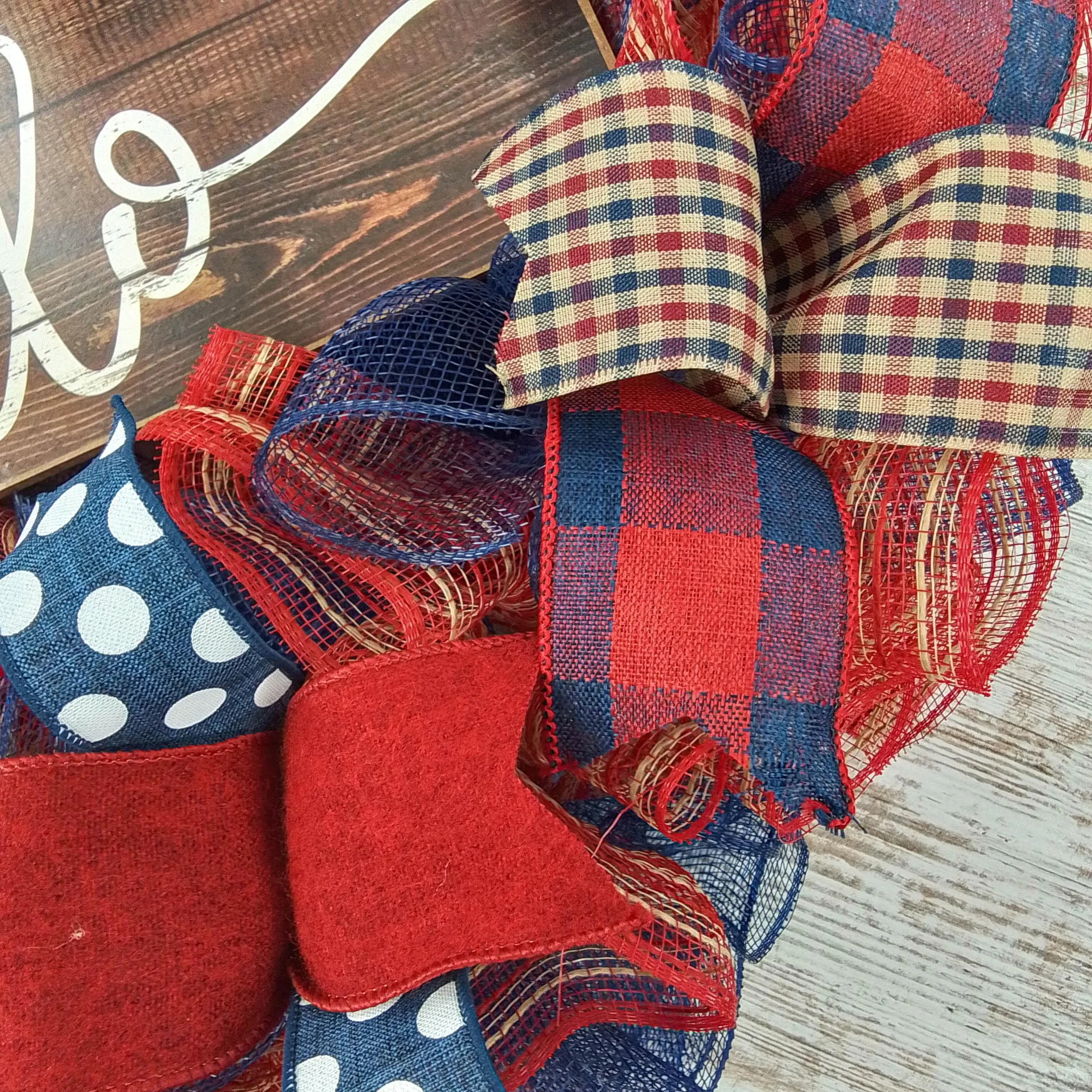 Navy Red Everyday Wreath - Hello Sign - Birthday Gift for Her - Year Round Decor