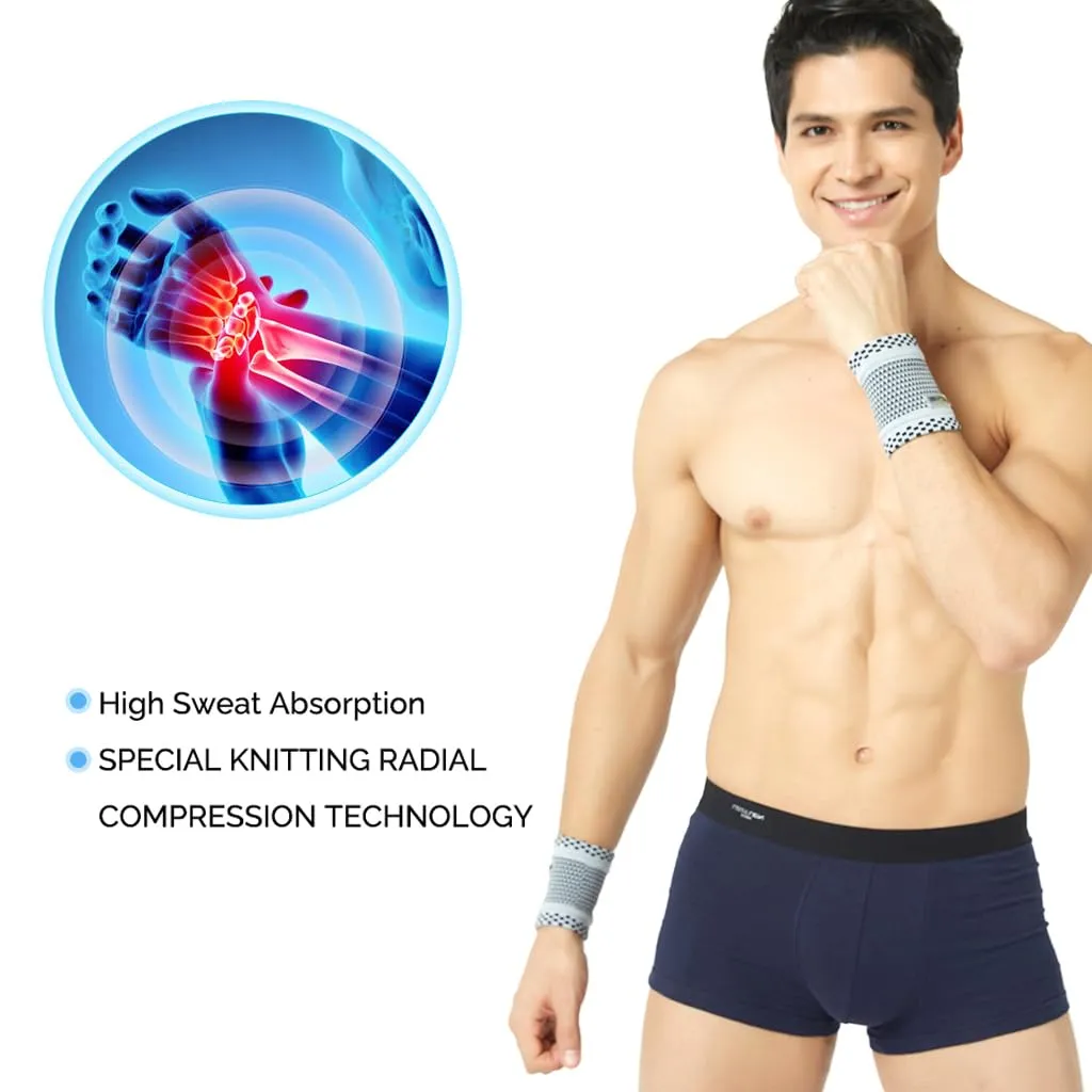 NeoTech Care Wrist Band - Light, Elastic, Men, Women, Right or Left (Gray Color, Size L, 1 Pair)