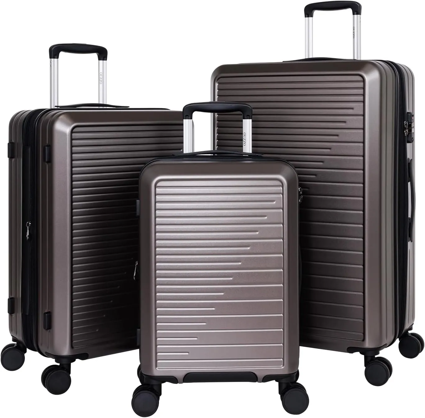 OUZZO 3 Piece Luggage Set with Spinner Wheels, Expandable Carry On Luggage, TSA Lock, PC Hardshell Suitcase Set 20/24/28 Inch for Travel, Business - Grey