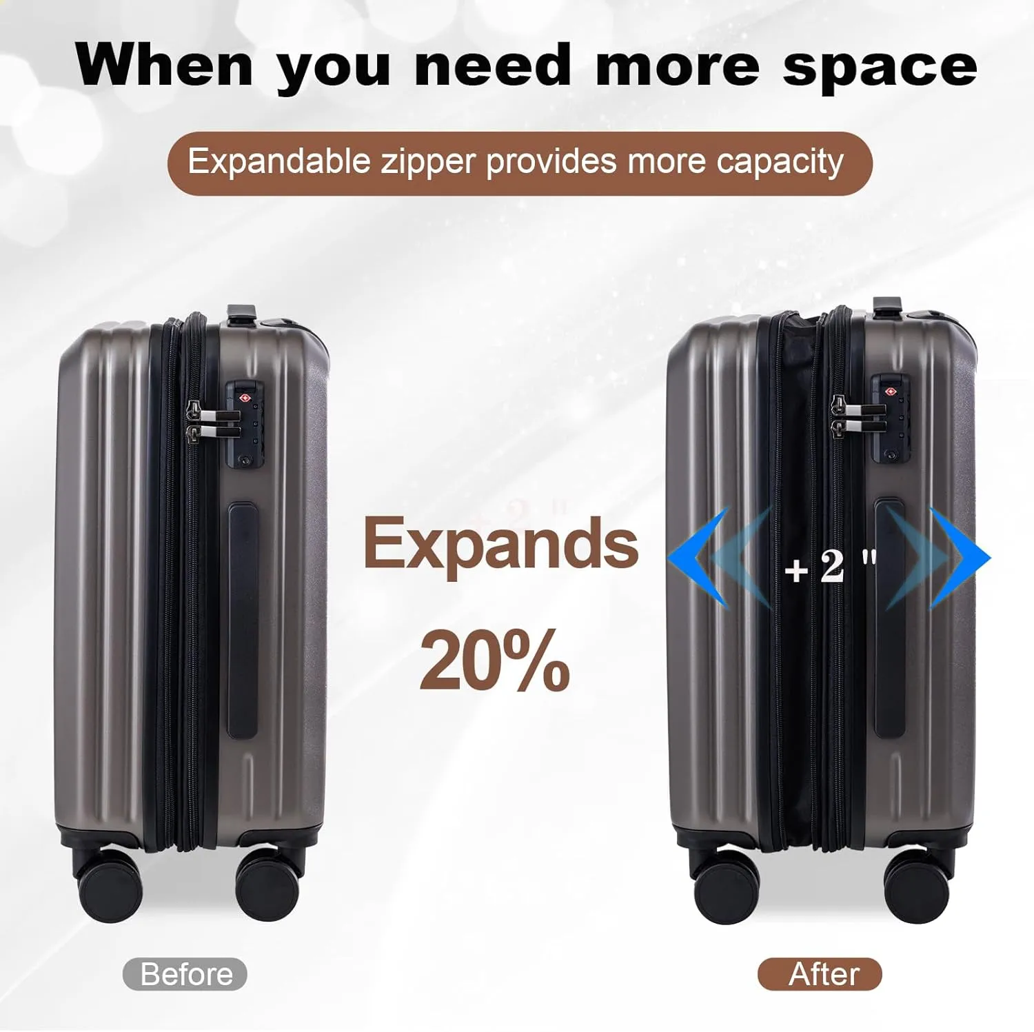 OUZZO 3 Piece Luggage Set with Spinner Wheels, Expandable Carry On Luggage, TSA Lock, PC Hardshell Suitcase Set 20/24/28 Inch for Travel, Business - Grey