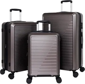 OUZZO 3 Piece Luggage Set with Spinner Wheels, Expandable Carry On Luggage, TSA Lock, PC Hardshell Suitcase Set 20/24/28 Inch for Travel, Business - Grey