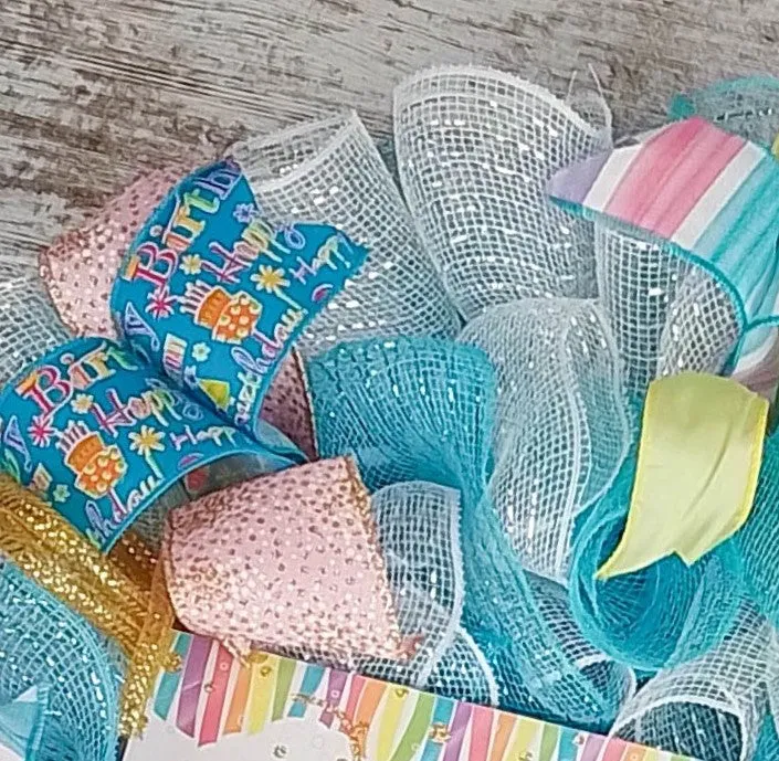 Pastel Birthday Wreath for Front Door - Everyone Happy Birth Day Decor - Family Pink Red Blue White Yellow Gold