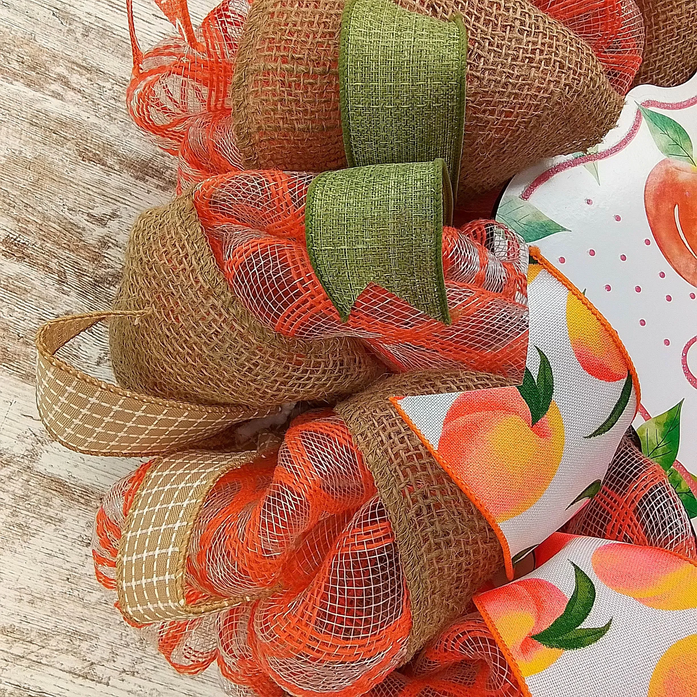 Peach Summer Wreath - Welcome Orange Spring Decor - Front Porch Decorations