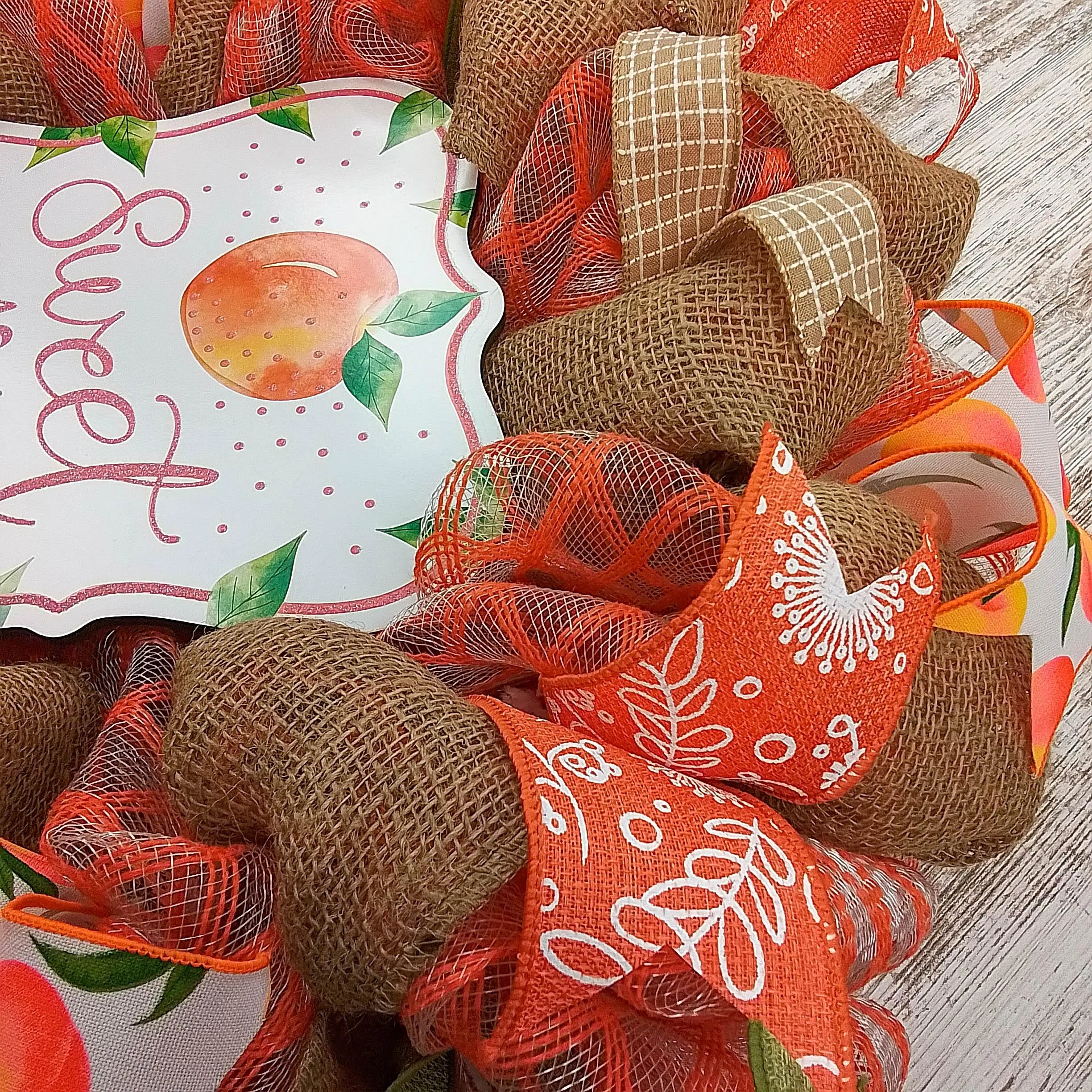 Peach Summer Wreath - Welcome Orange Spring Decor - Front Porch Decorations