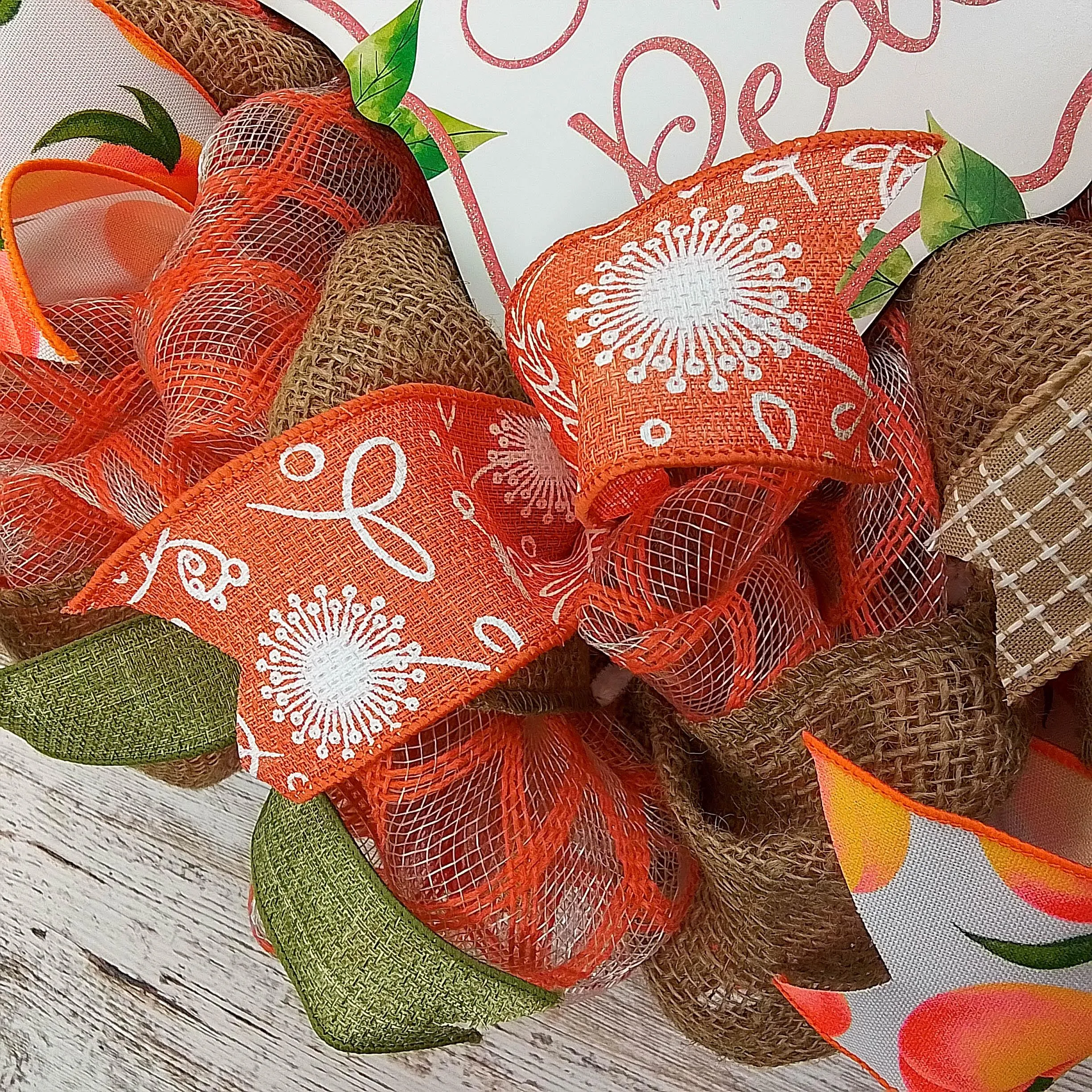Peach Summer Wreath - Welcome Orange Spring Decor - Front Porch Decorations