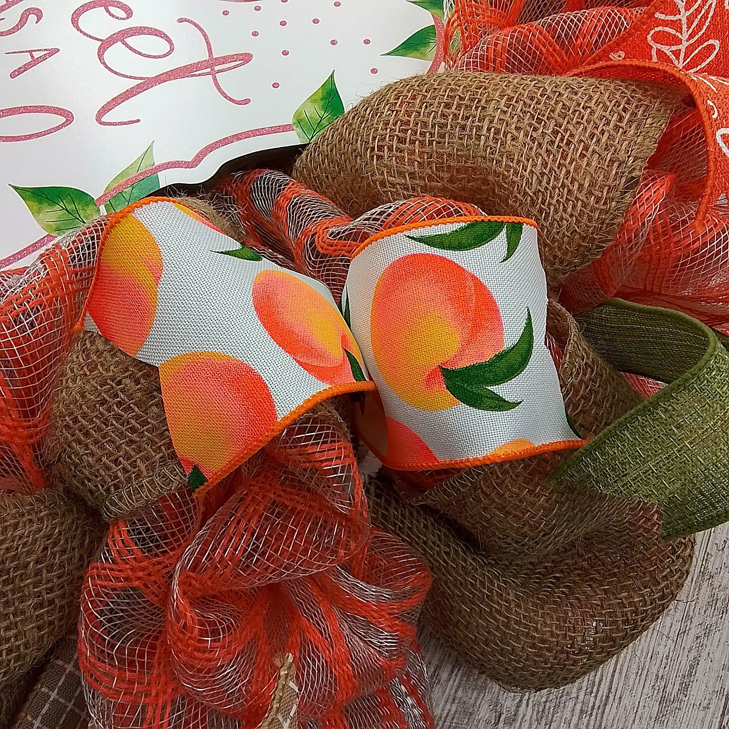 Peach Summer Wreath - Welcome Orange Spring Decor - Front Porch Decorations
