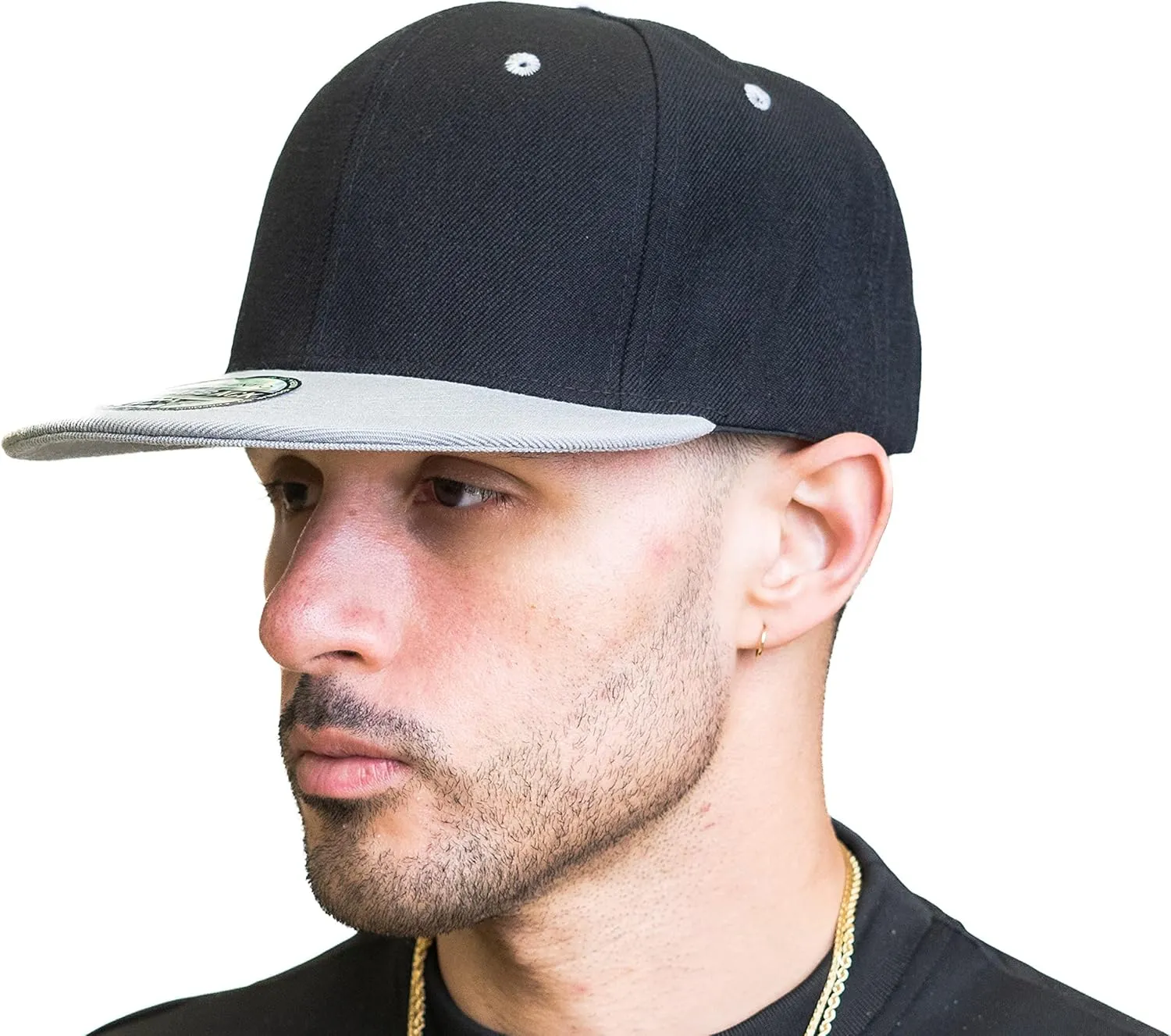 PLAIN GEAR Classic Flat Bill Hats for Men & Women Snapback Brim Hat - Blank Snap Back Two-Tone Color with Snap Closure