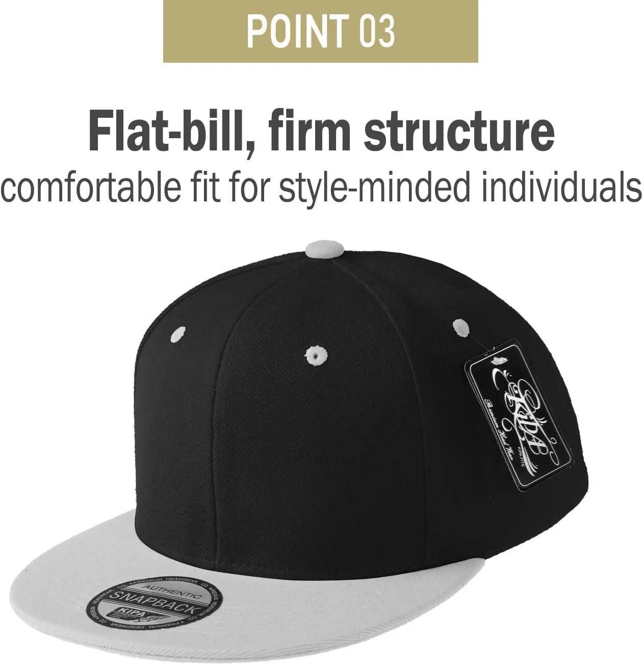 PLAIN GEAR Classic Flat Bill Hats for Men & Women Snapback Brim Hat - Blank Snap Back Two-Tone Color with Snap Closure