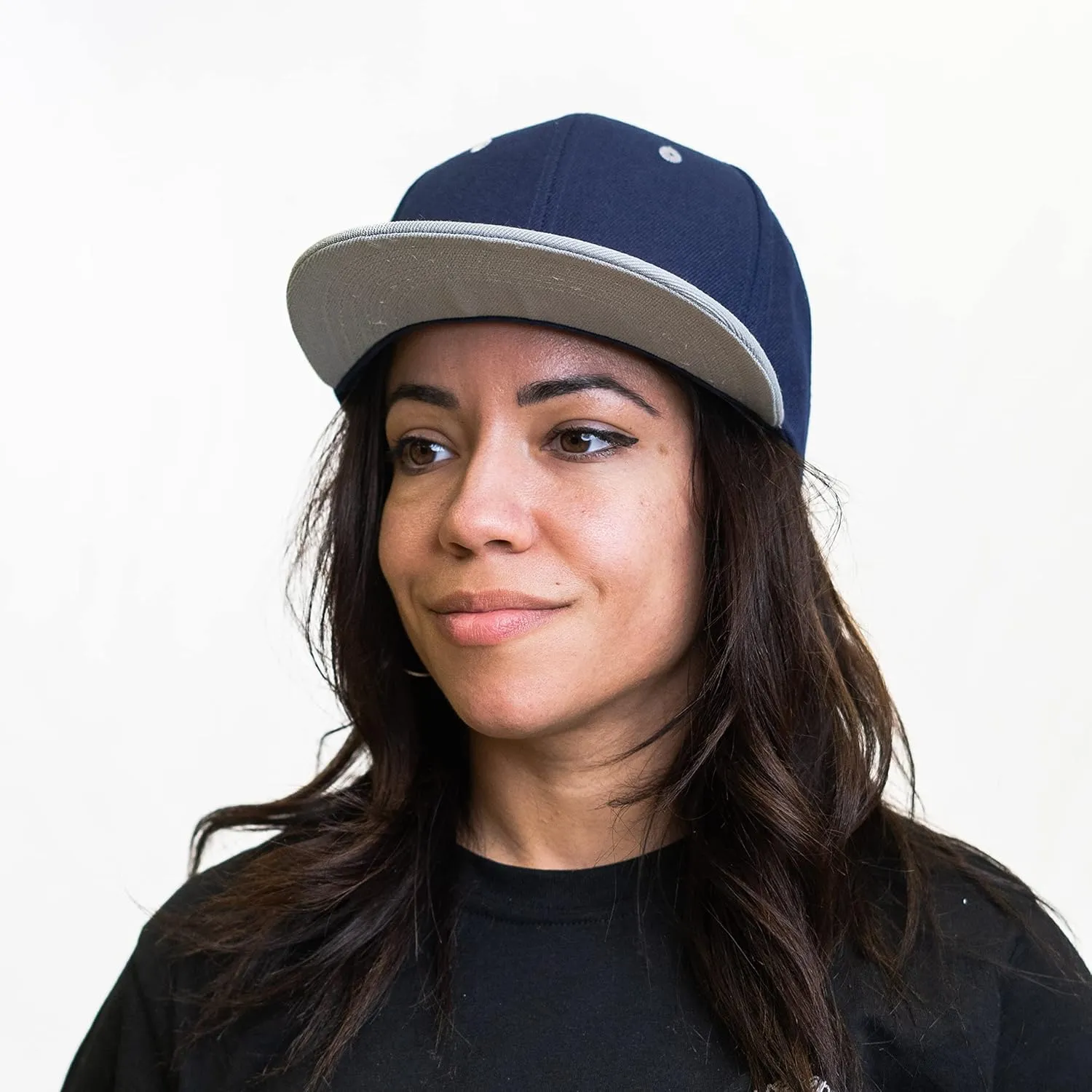 PLAIN GEAR Classic Flat Bill Hats for Men & Women Snapback Brim Hat - Blank Snap Back Two-Tone Color with Snap Closure