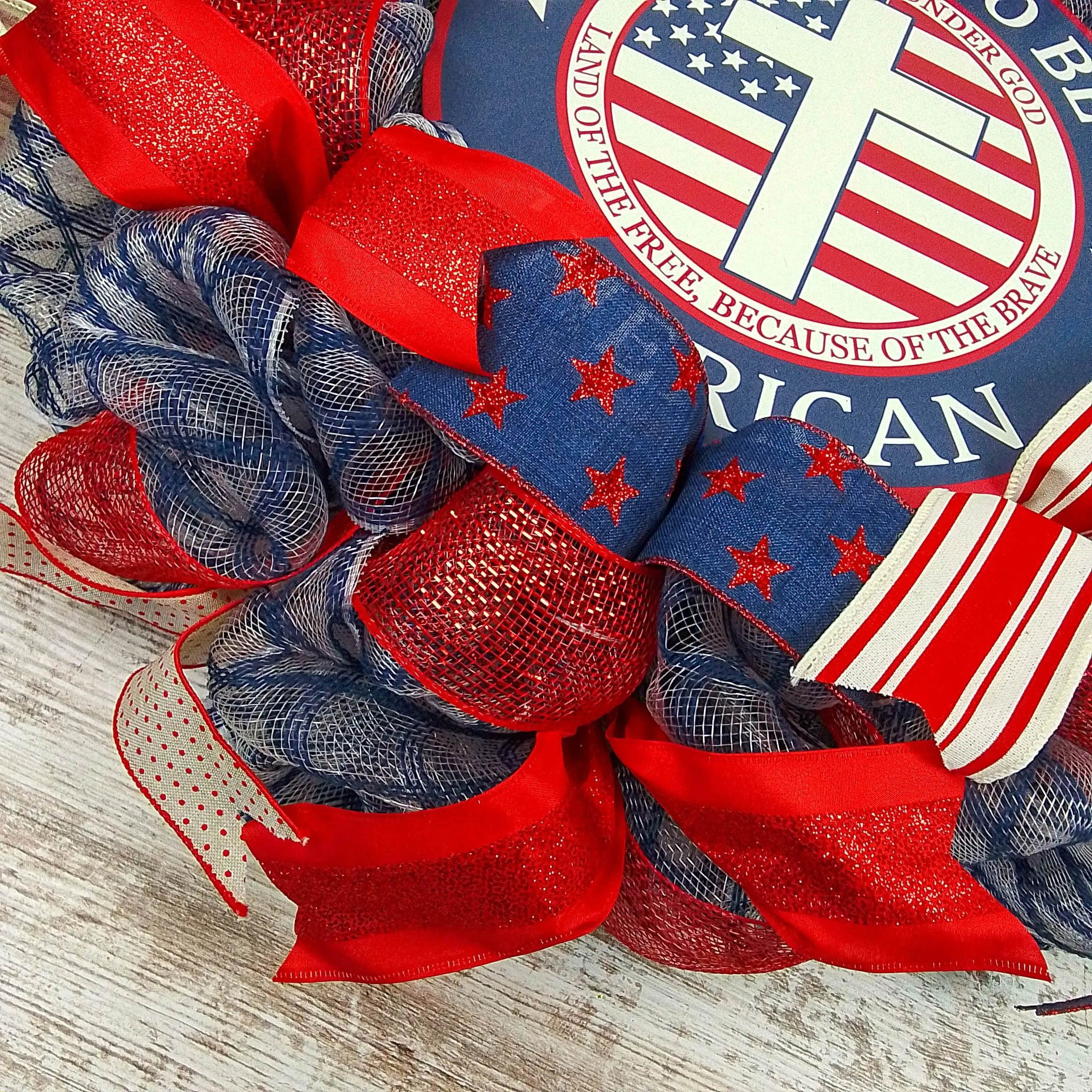 Proud to Be an American Door Wreath - Red White Navy Blue