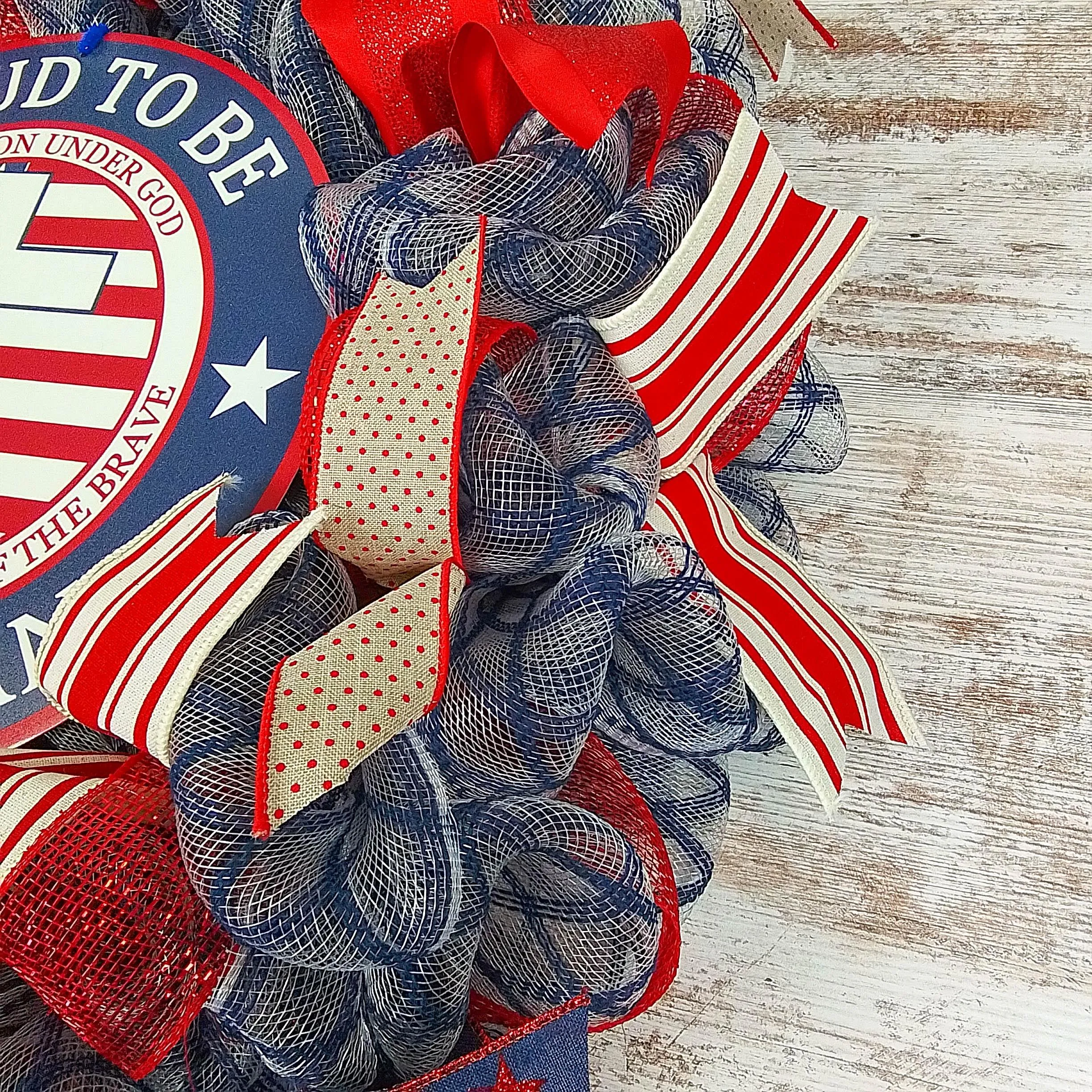 Proud to Be an American Door Wreath - Red White Navy Blue
