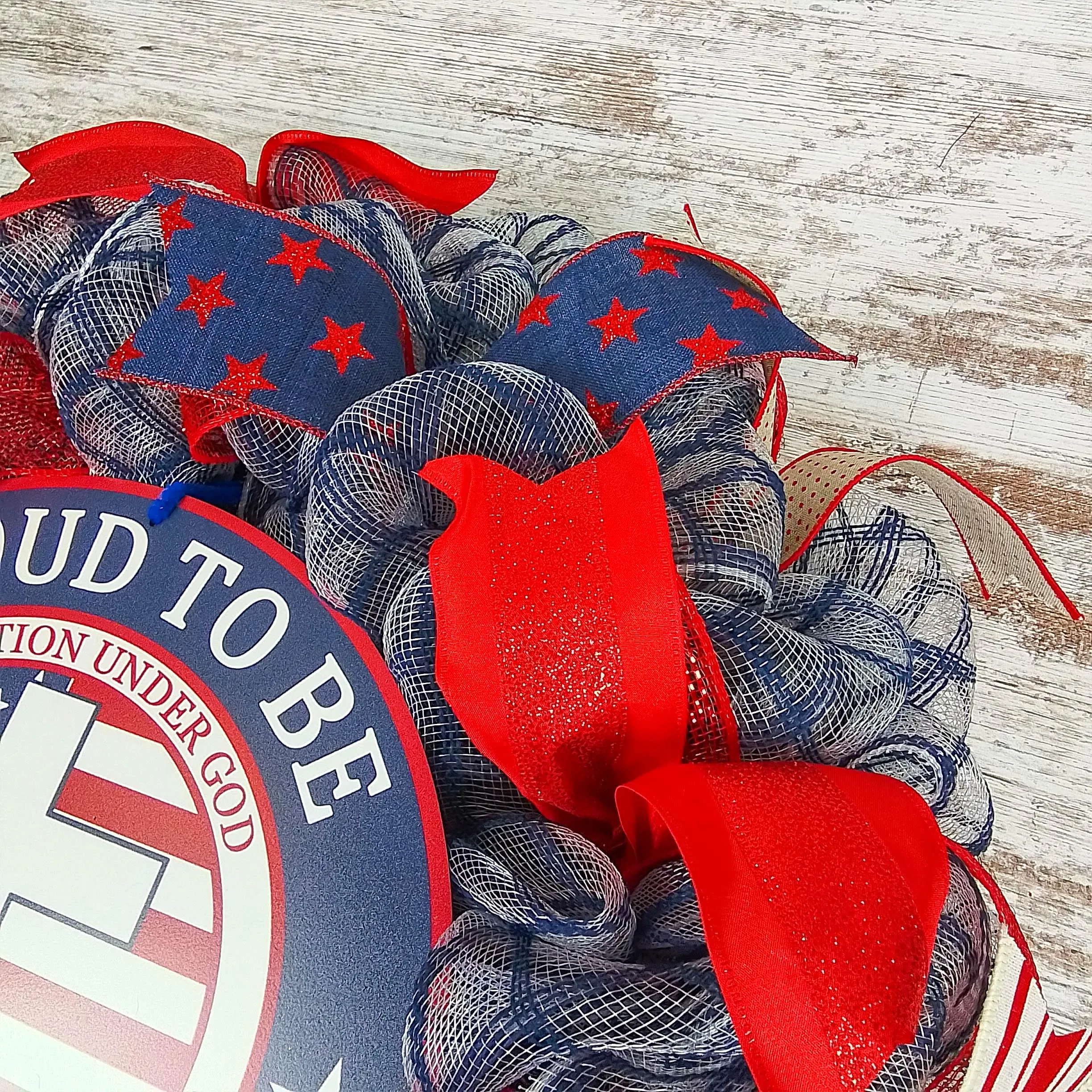 Proud to Be an American Door Wreath - Red White Navy Blue